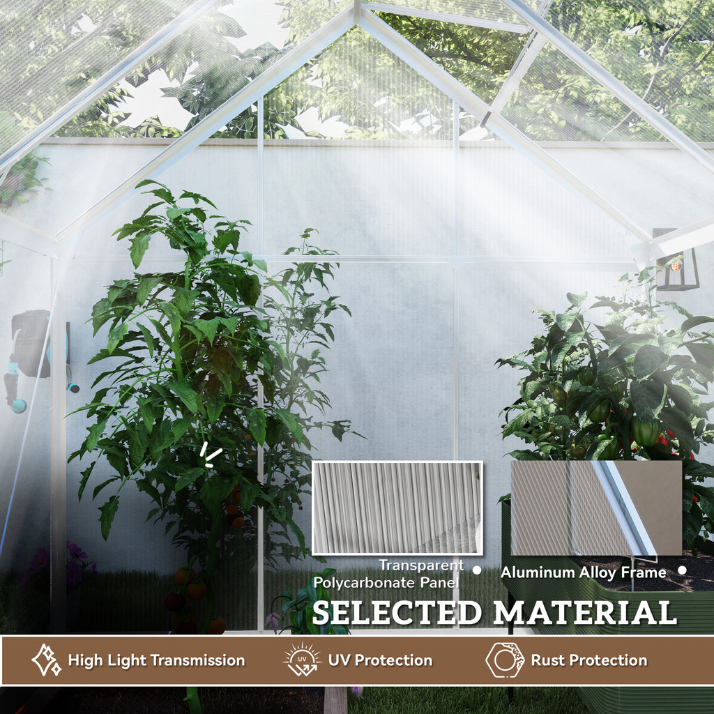 6' x 4' Walk-In Greenhouse, Polycarbonate Greenhouse with Sliding Door, Window, Aluminium Frame, Foundation, Silver