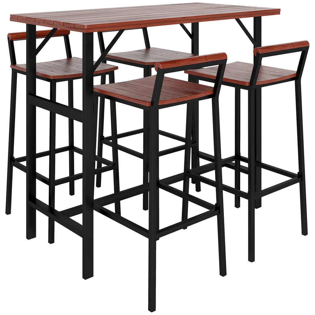 5 Piece Patio Bar Set with 47" Bar Height Table and 4 Bar Stools, for Backyard, Balcony, Porch, Pool, Lawn, Brown