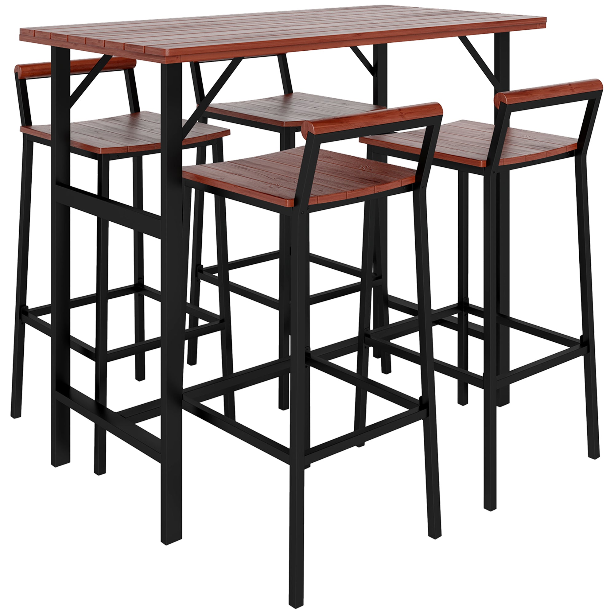 5 Piece Patio Bar Set with 47" Bar Height Table and 4 Bar Stools, for Backyard, Balcony, Porch, Pool, Lawn, Brown