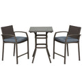 3 Pieces Patio Bar Set Wicker Garden Bistro Set Outdoor Furniture PE Rattan Table and Stools with Seat Cushion, Grey