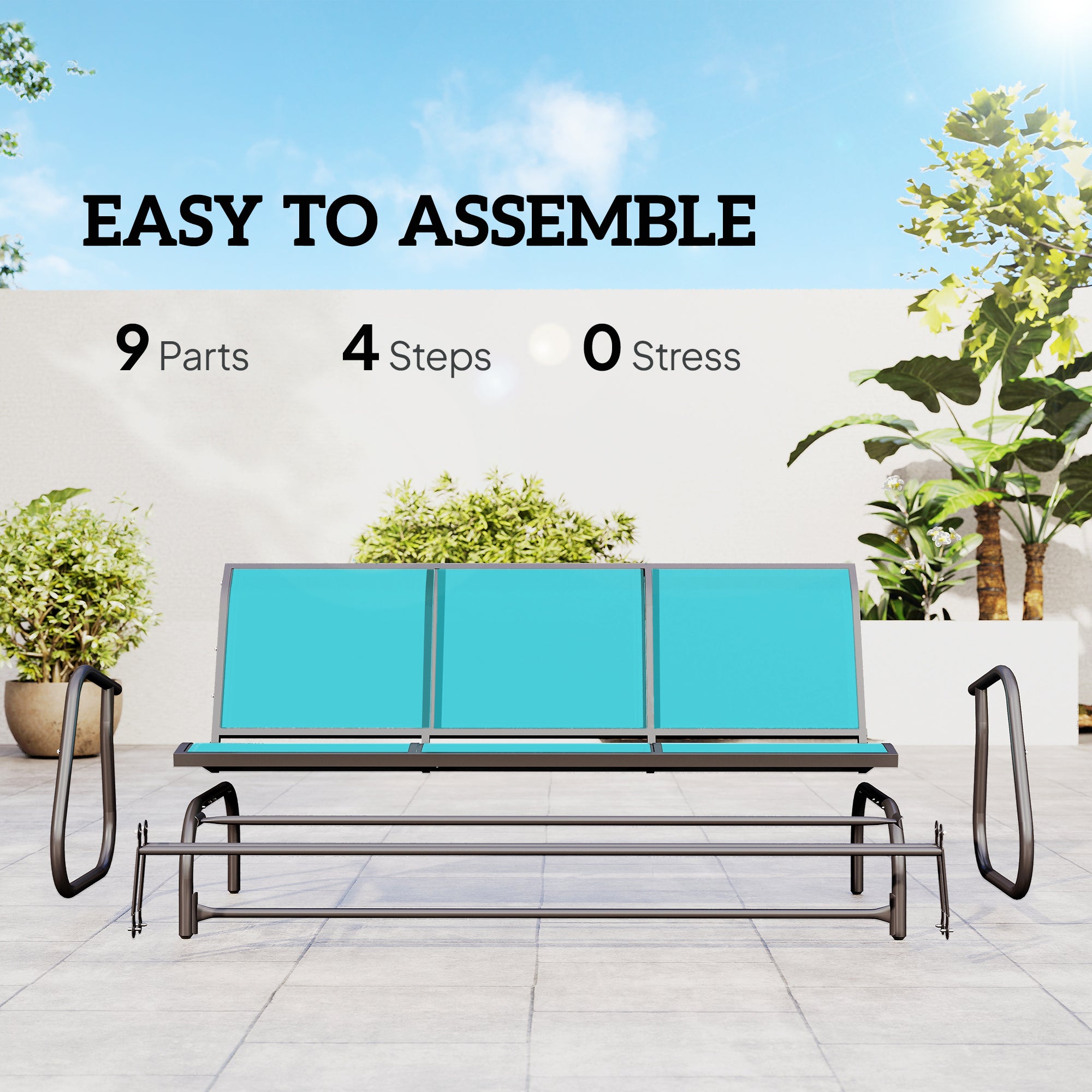 3-Seat Outdoor Glider Chair, Patio Rocking Chair, Steel Frame, Sling Fabric Seat for Garden, Backyard, Lawn, Blue