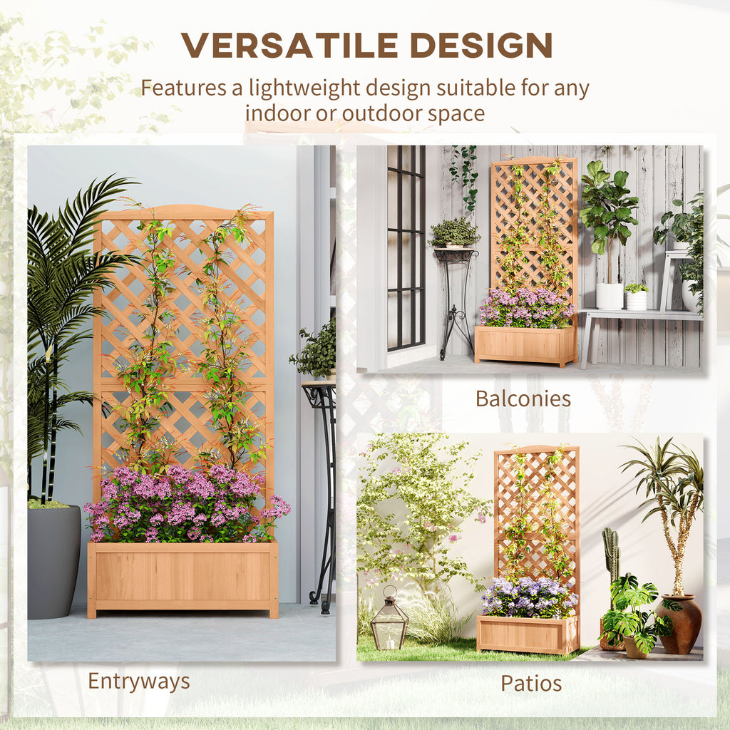 Wood Planter with Trellis for Vine Climbing, Raised Garden Bed to Grow Vegetables for Backyard, 30" x 14" x 67", Brown