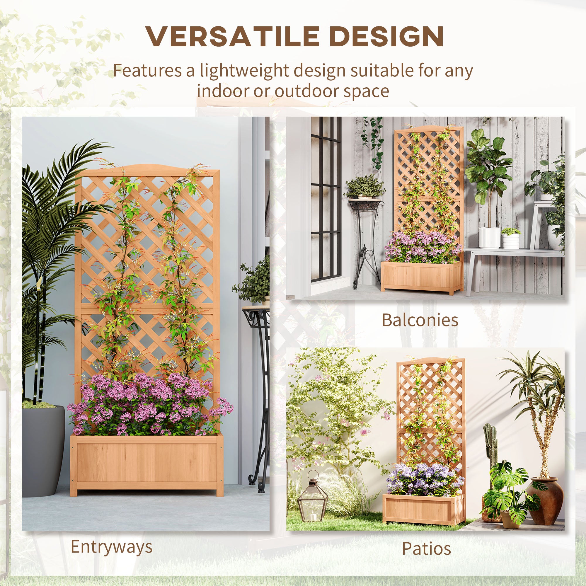 Wood Planter with Trellis for Vine Climbing, Raised Garden Bed to Grow Vegetables for Backyard, 30" x 14" x 67", Brown