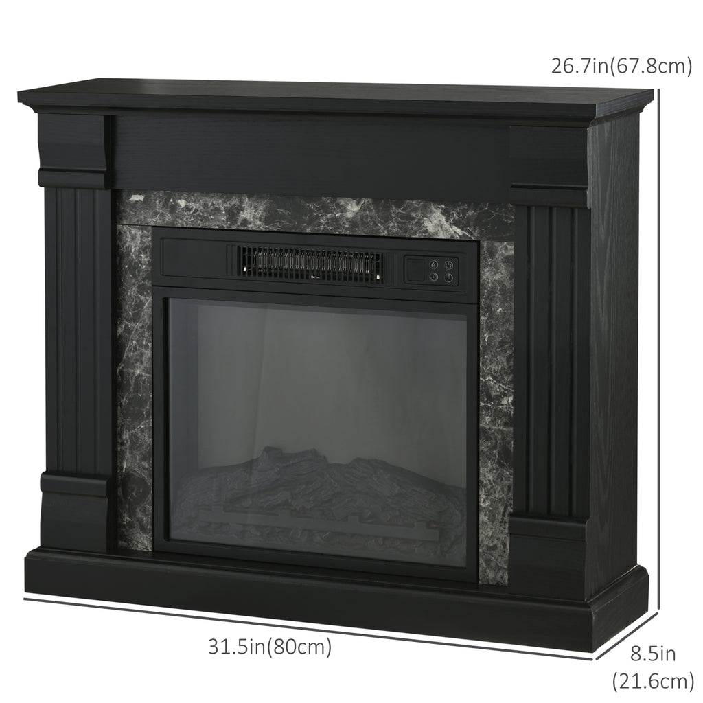 Electric Fireplace Mantel Wood Surround, Freestanding Fireplace Heater with Realistic Flame, Adjustable Temperature, Timer, Overheating Protection, and Remote Control, Black