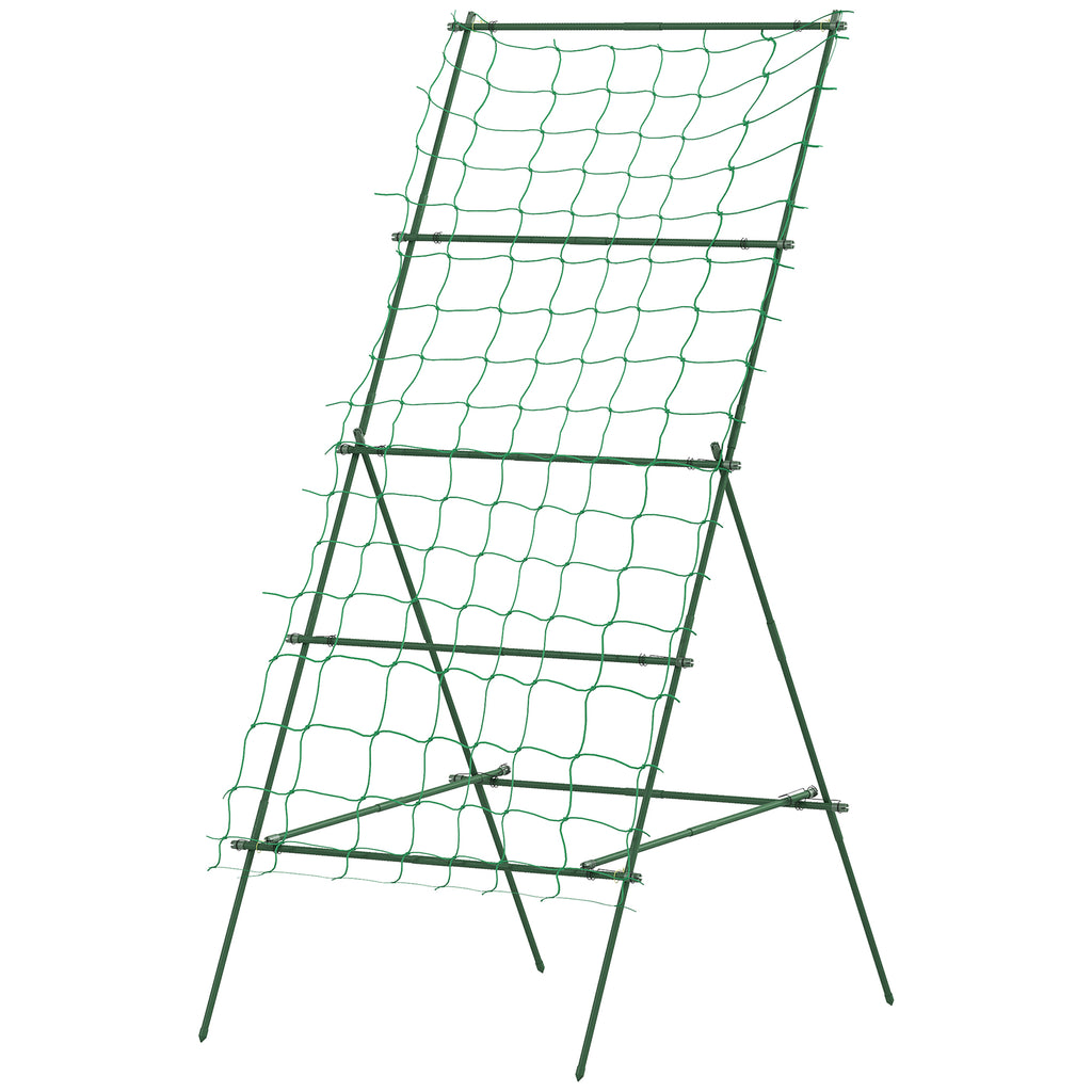 Cucumber Trellis for Climbing Plants, Adjustable A-Frame Garden Trellis with Climbing Net, 20 Metal Clips, 4 Net Straps
