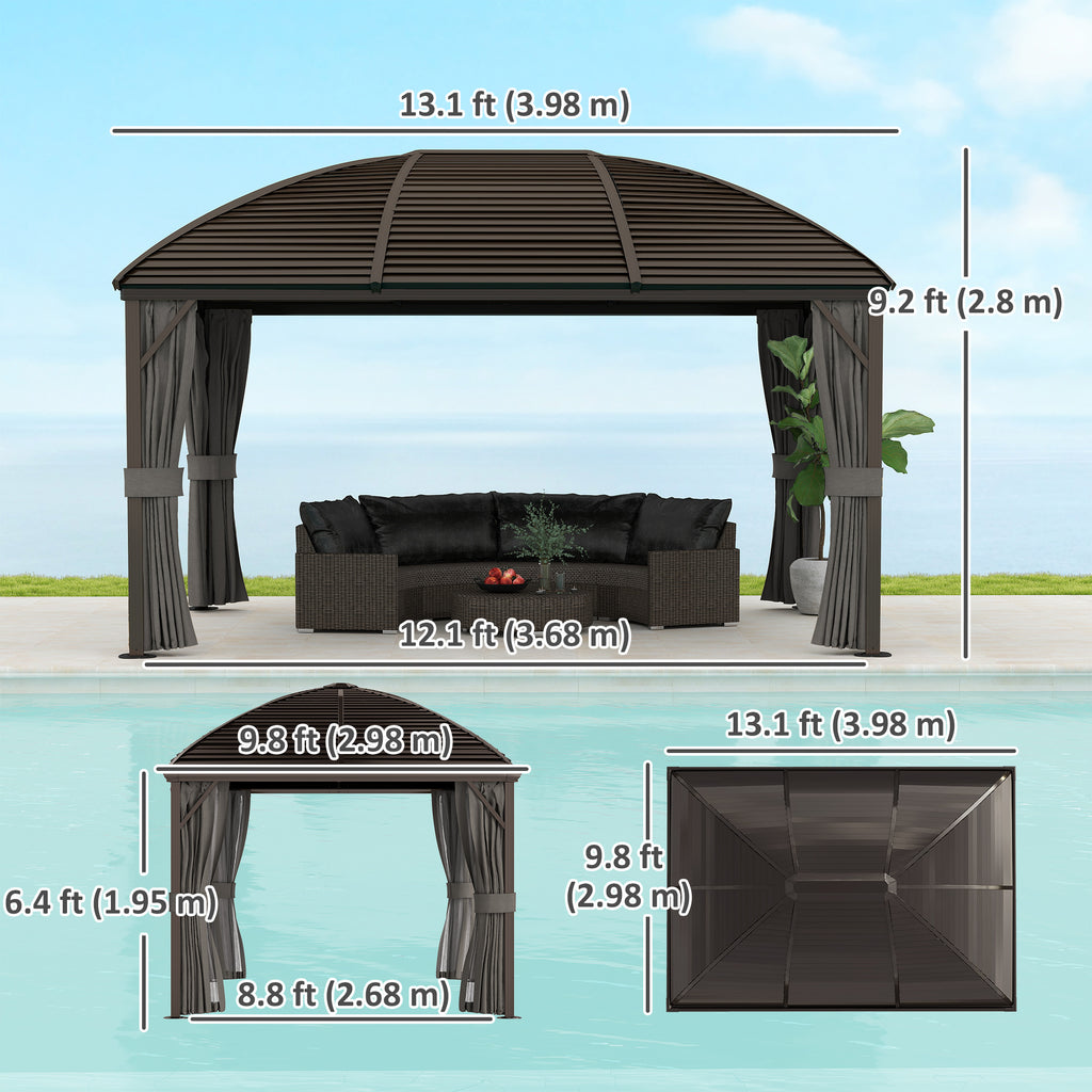10x13 Hardtop Gazebo Aluminum Outdoor Canopy with Mesh Nettings Curtains Dark Grey