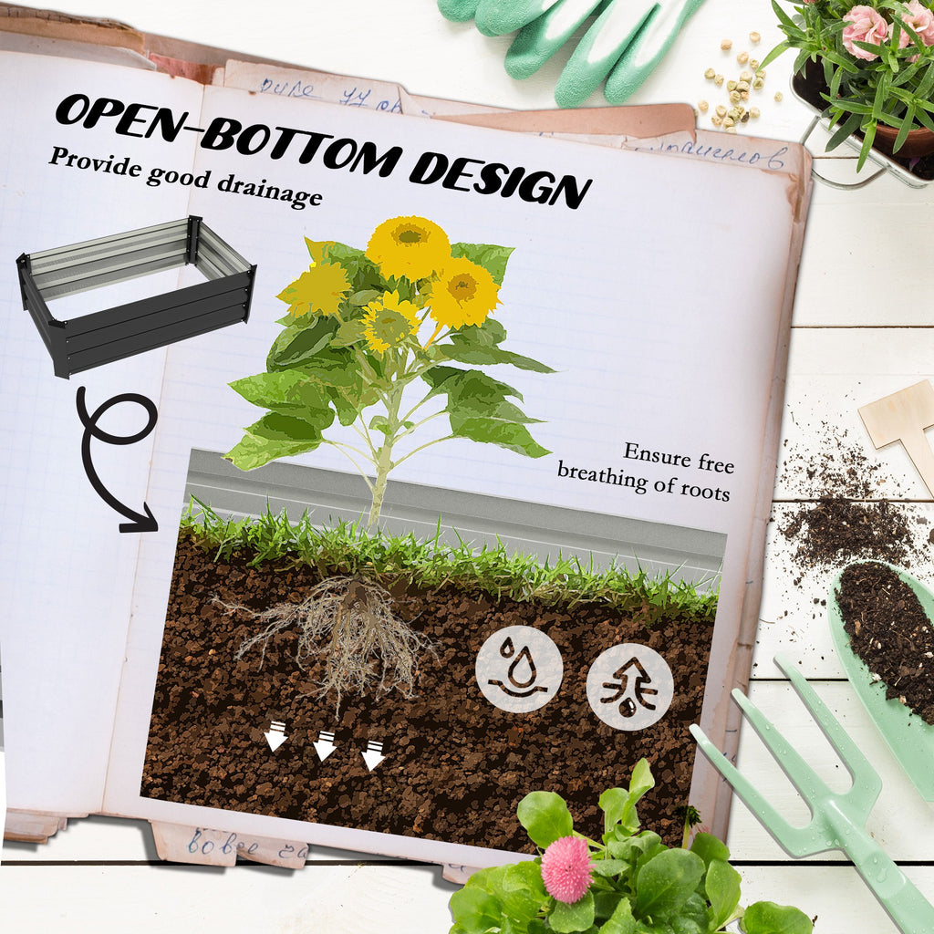 Set of 2 Galvanized Raised Beds for Garden, Outdoor Planter Box for Flowers, Herbs and Vegetables, Grey