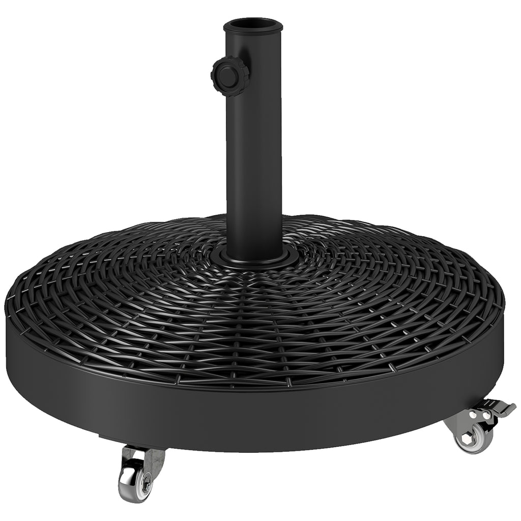 Round Umbrella Base with Wheels, Cement-Filled 55 lbs Parasol Stand, Black - Great for Garden and Patio