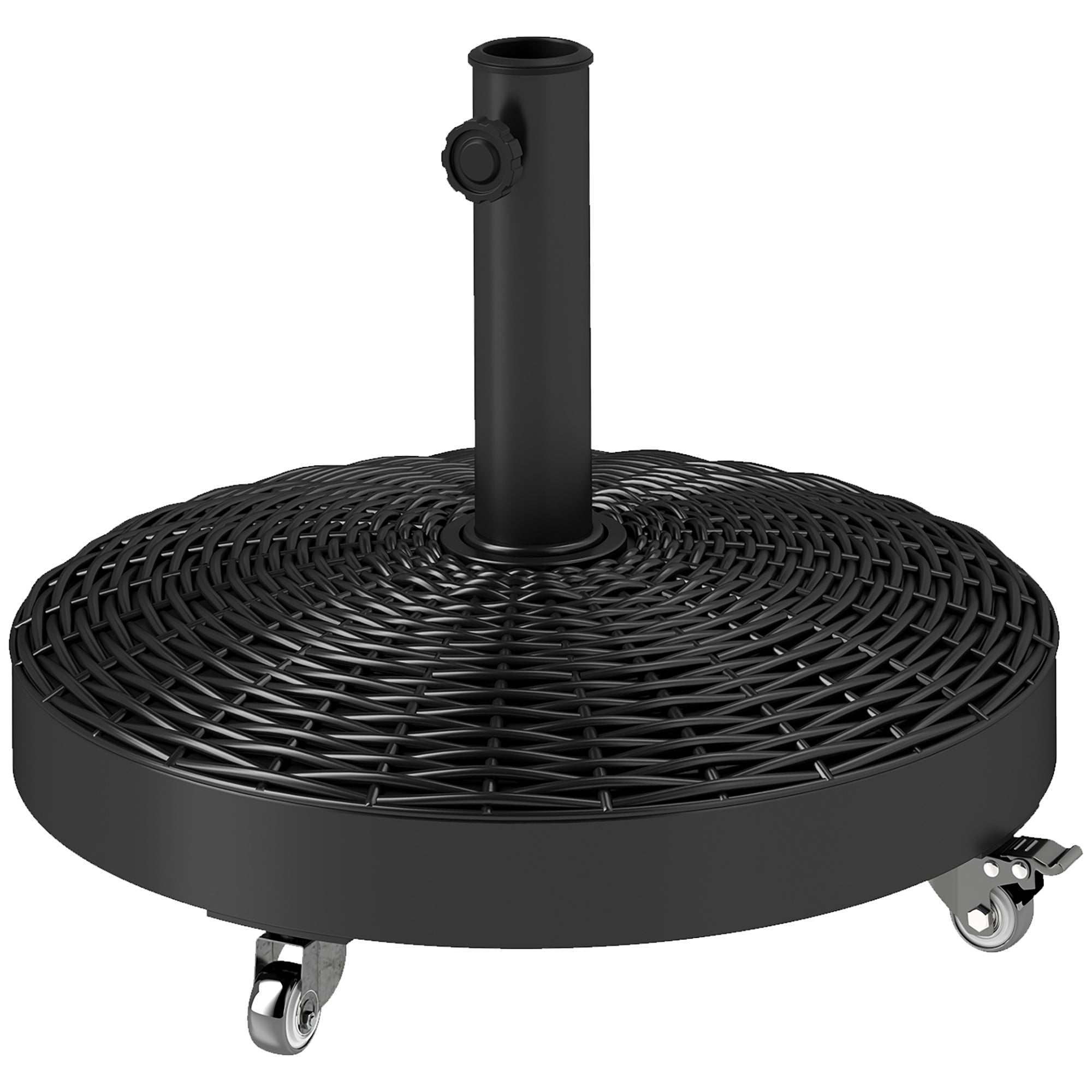 Round Umbrella Base with Wheels, Cement-Filled 55 lbs Parasol Stand, Black - Great for Garden and Patio