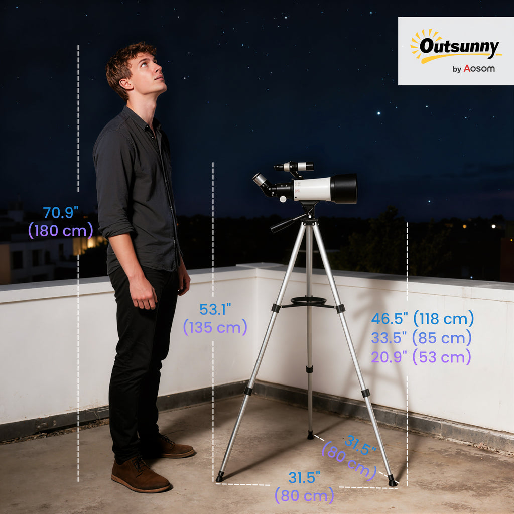 Telescope for Adults, 70 mm Aperture 400 mm Refractor Telescope with 40X/16X, Adjustable Tripod, Bag, White