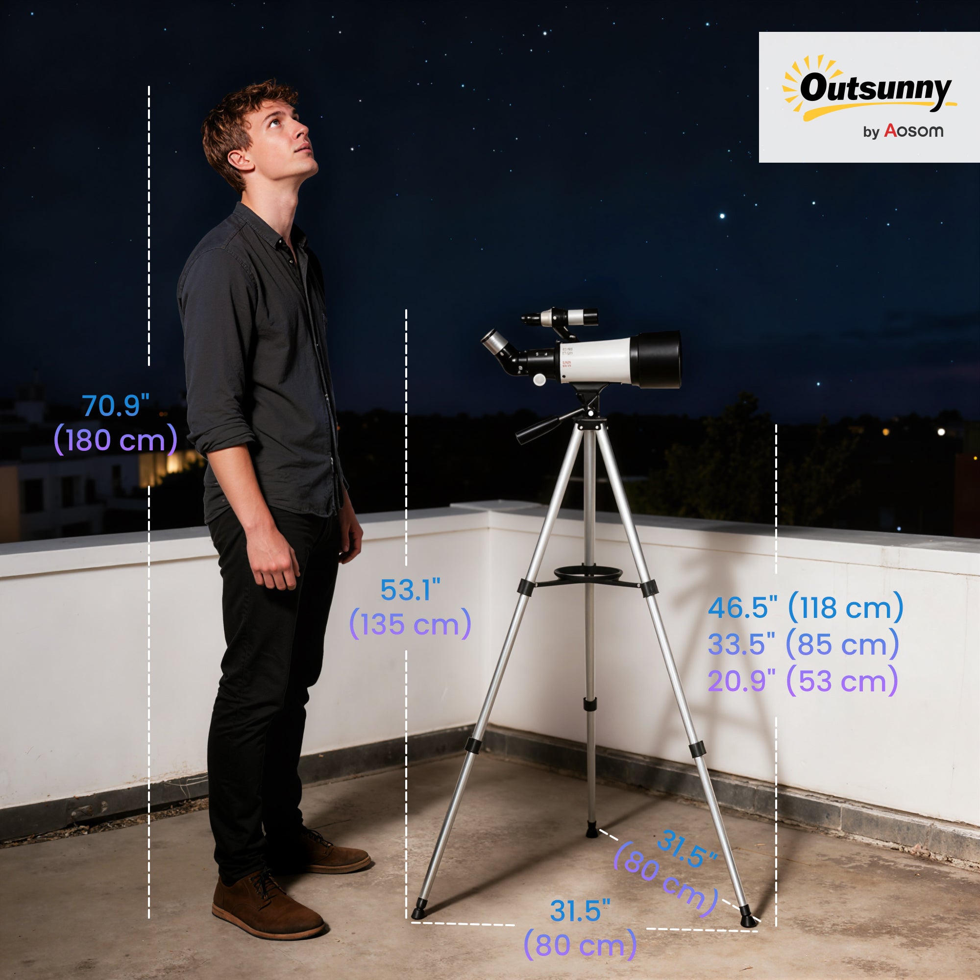 Telescope for Adults, 70 mm Aperture 400 mm Refractor Telescope with 40X/16X, Adjustable Tripod, Bag, White