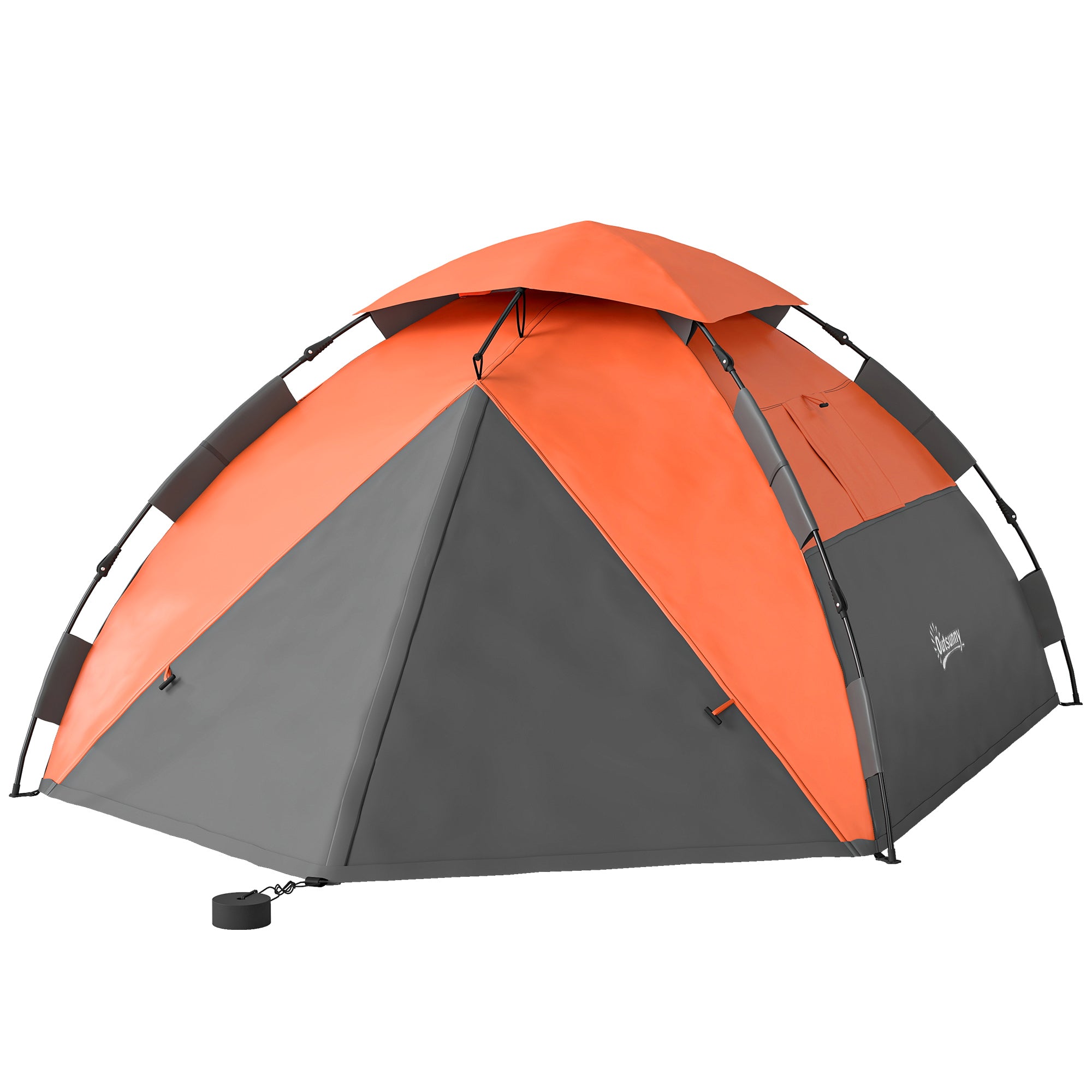 Pop up Camping Tent, 3-4 Man Family Tent, 3000mm Waterproof, with Carry Bag and Top Hook, Dark Grey and Orange