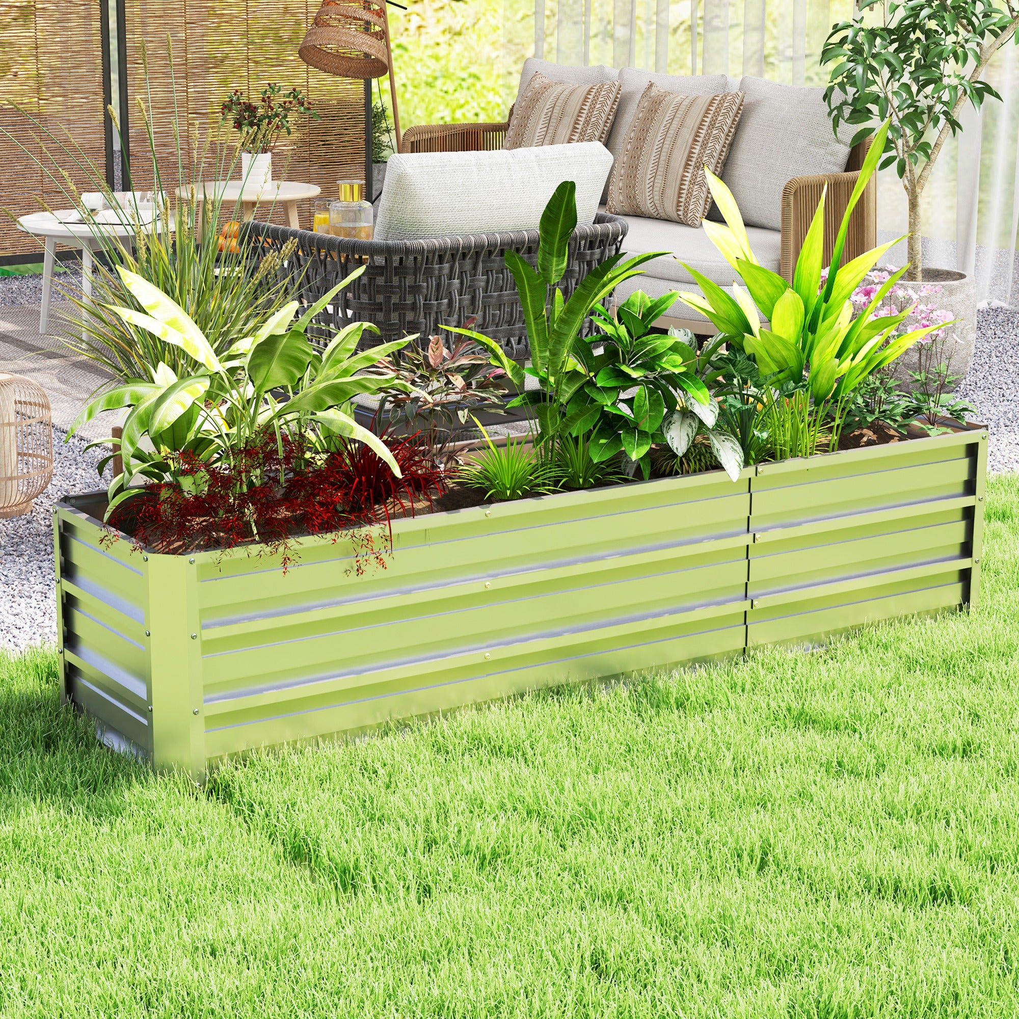 6' x 1.5' x 1.3' Galvanized Raised Garden Bed, Elevated Large Metal Planter Box w/ Install Gloves for Backyard, Patio to Grow Vegetables, Herbs, and Flowers, Silver