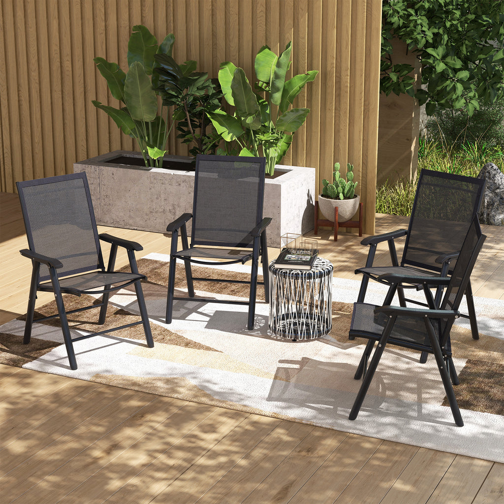 4-Piece Folding Chair Set for Relaxing on Patio Balcony Garden, Comfortable Outdoor Furniture with Armrests, Black