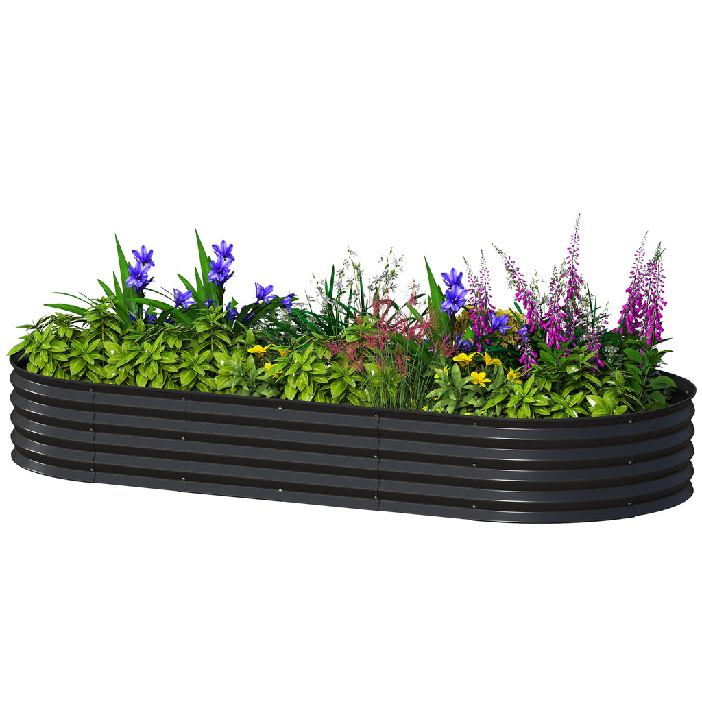 7' x 3' x 1' Large Outdoor Planter Box, Galvanized Raised Garden Bed with Metal Plant Stake, Black