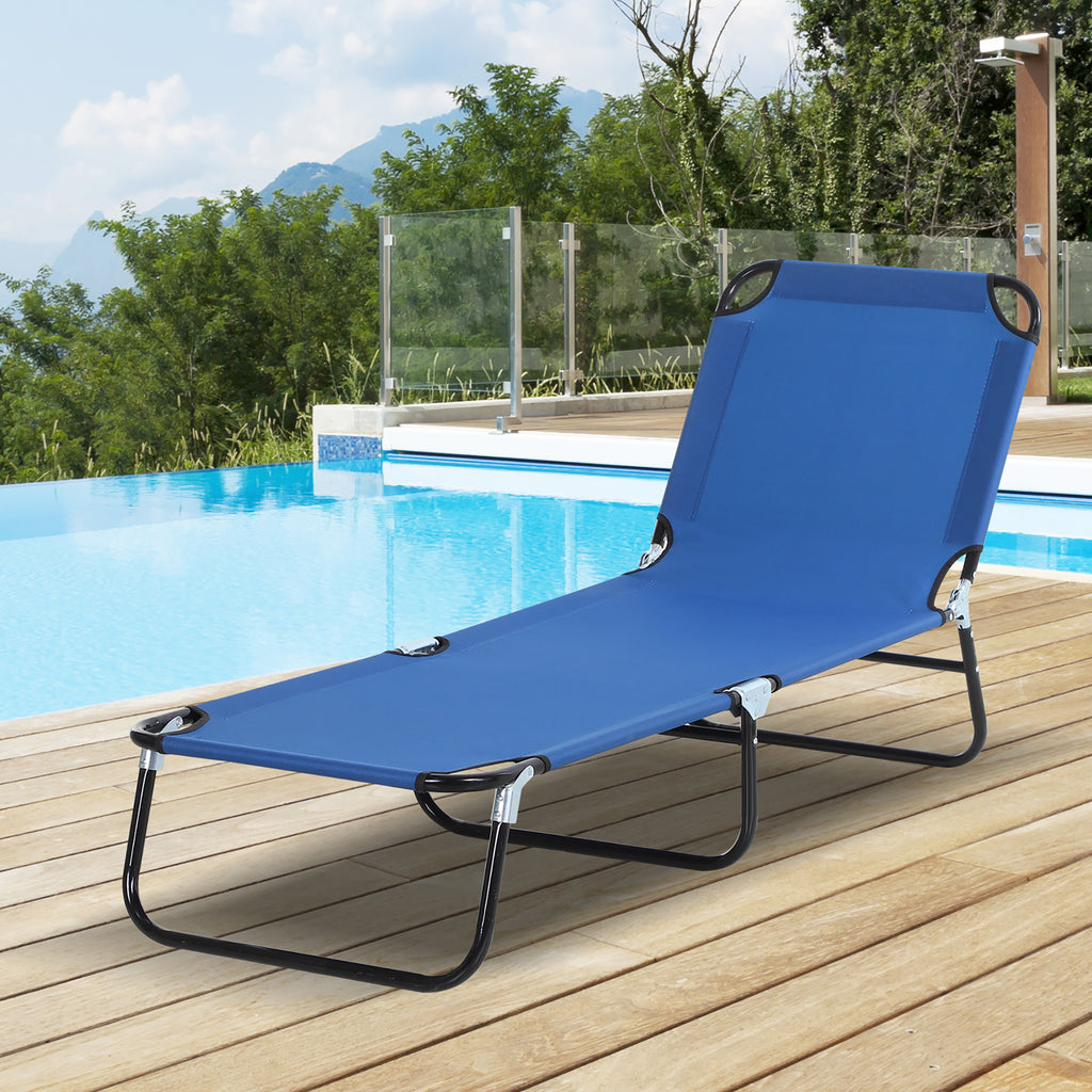 Outdoor Folding Lounge Chair, Steel Tanning Chair with Reclining Back, Breathable Mesh for Beach, Yard, Patio, Blue