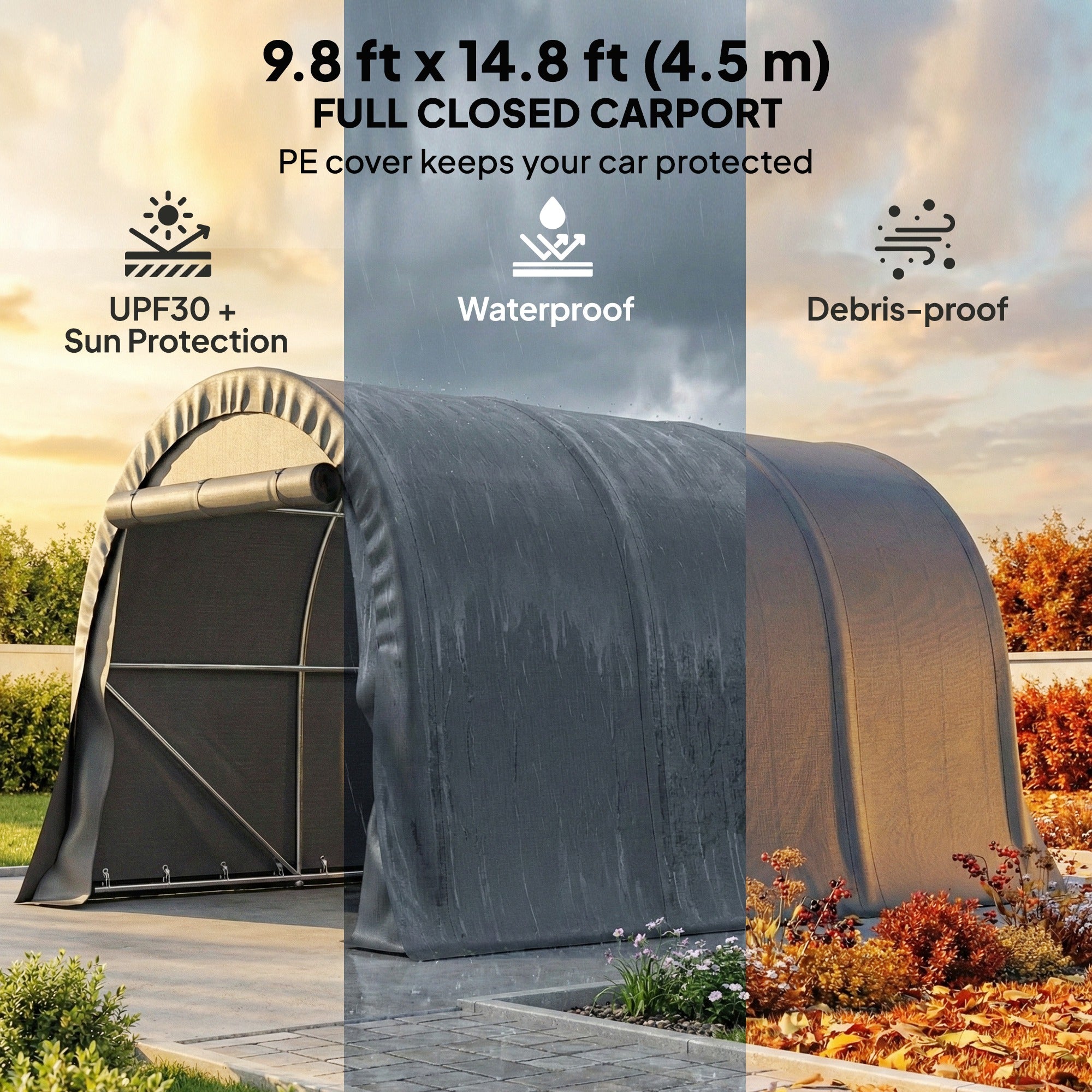 10' x 15' Heavy Duty Carport, Portable Garage Car Canopy Tent Shelter with Reinforced Galvanized Frame, Dark Grey