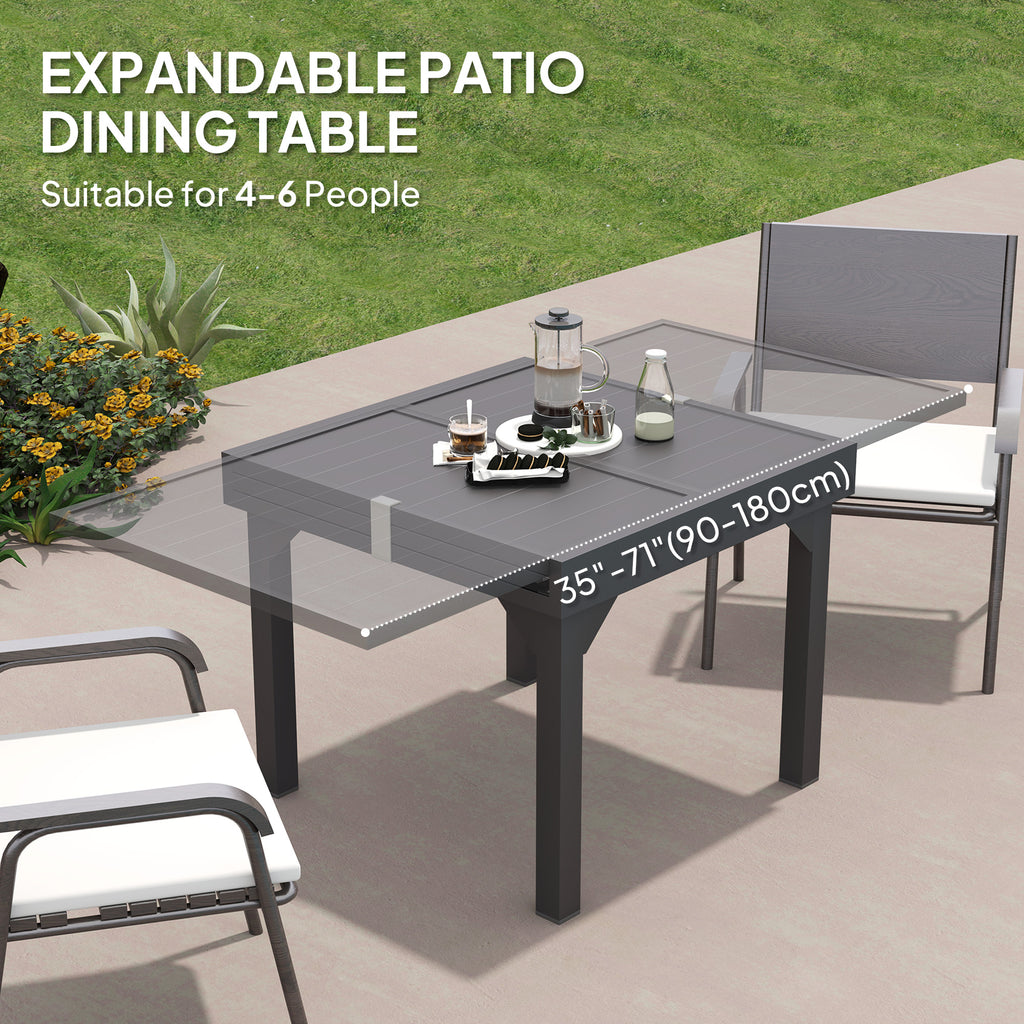 35"-71"  Extendable Aluminium Outdoor Dining Table, Slatted Top Patio Table for 4-6 Person, for Garden, Backyard, Grey