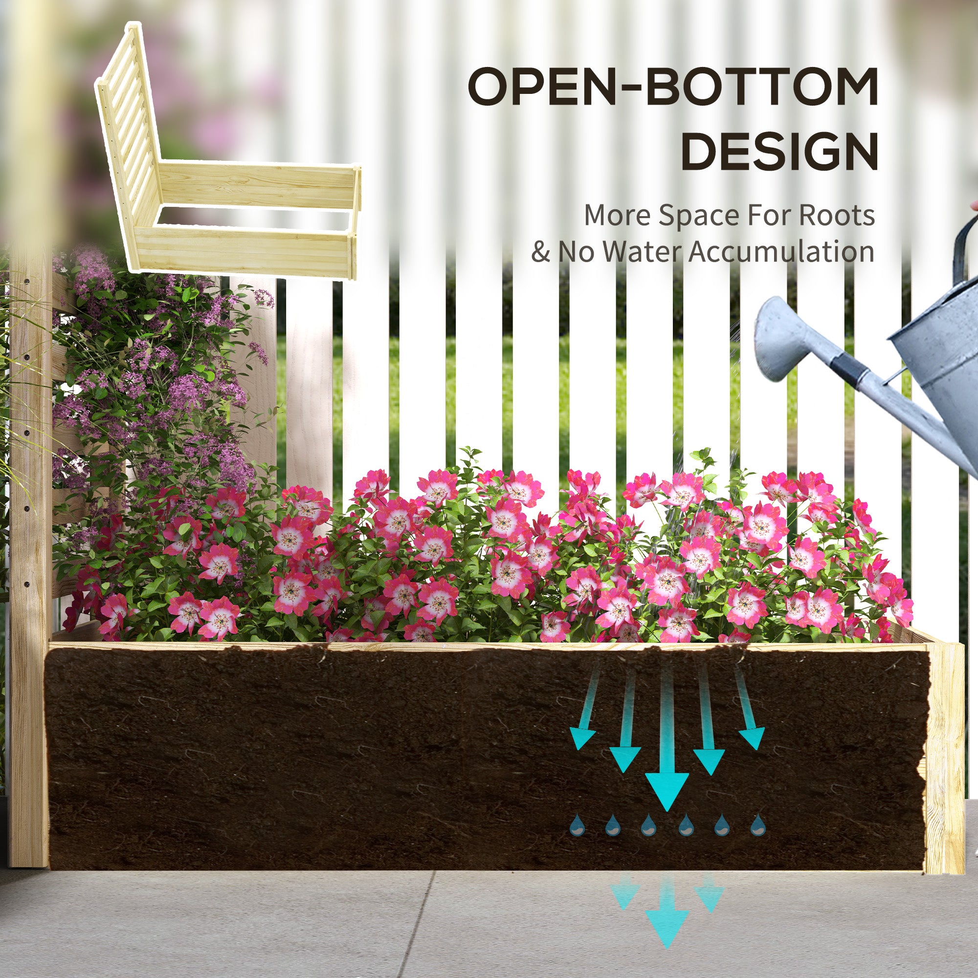 Wood Planter Box with Trellis for Climbing Plants, Raised Garden Bed for Outdoor Flowers Herbs, 91"x24"x43", Natural
