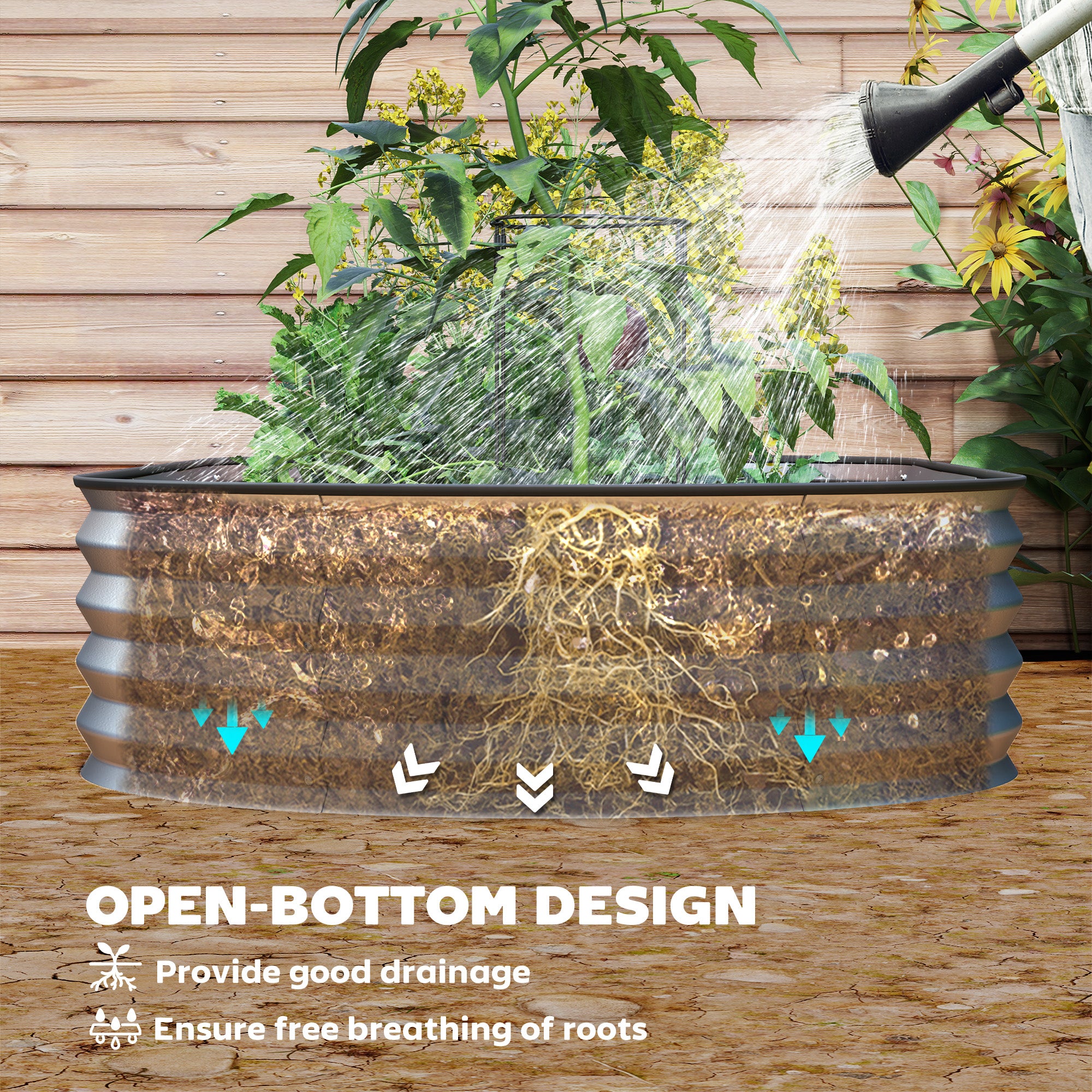 5' x 3' x 1' Large Outdoor Planter Box, Galvanized Raised Garden Bed with Metal Plant Stake, Silver