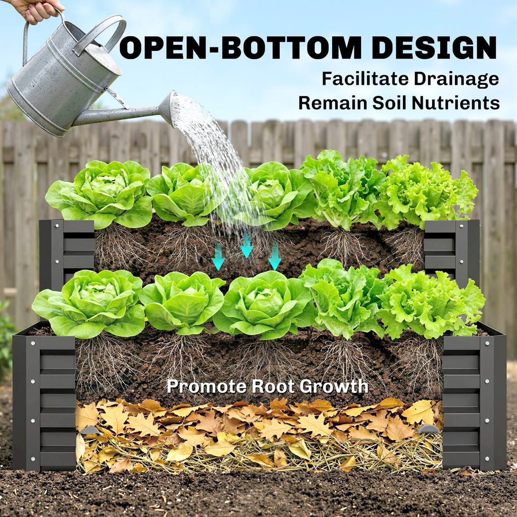2 Tier Raised Garden Bed, 47" x 40" x 23" Galvanized Steel Planter Box for Vegetables, Flowers, and Herbs, Dark Grey