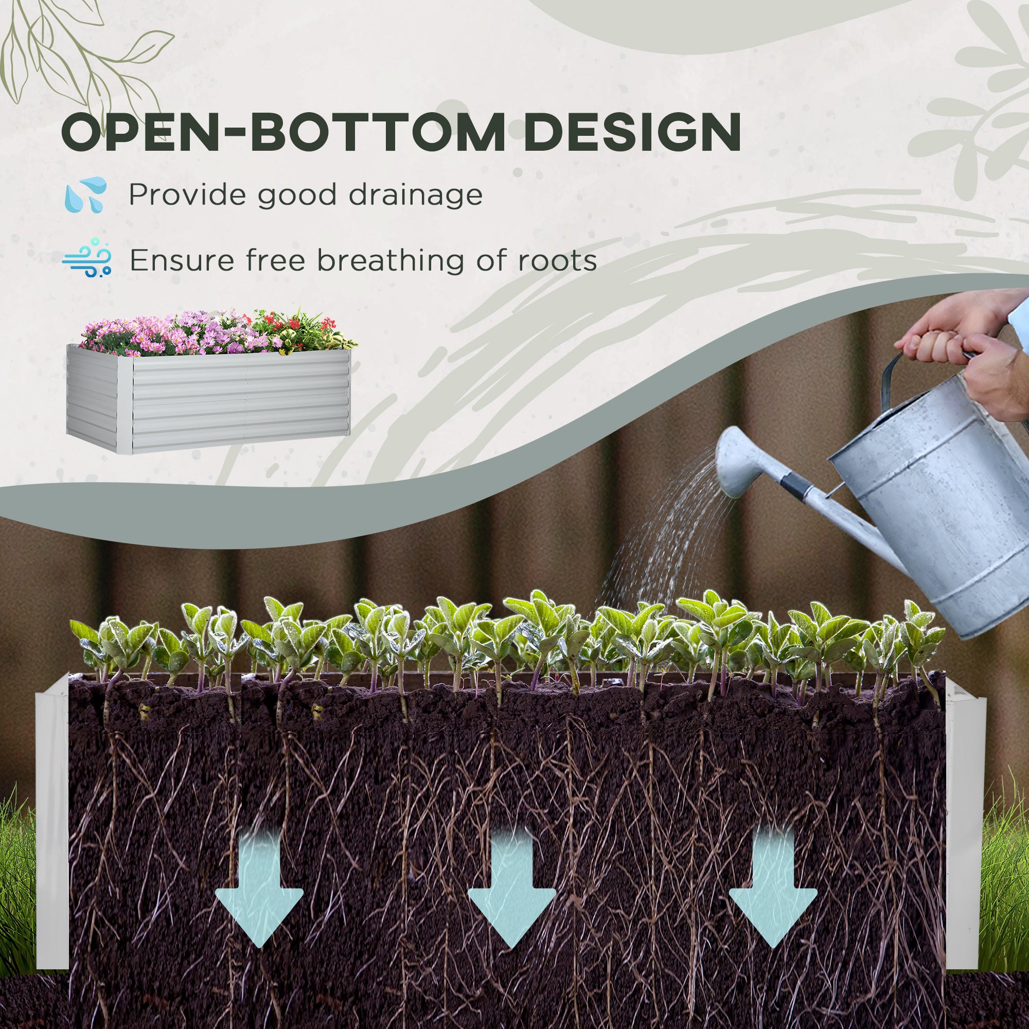 Galvanized Raised Garden Bed, Steel Outdoor Planters with Reinforced Rods, 71" x 35" x 23", Light Grey