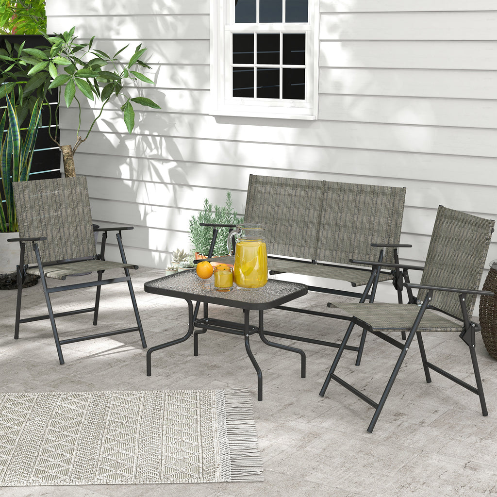 OutdoorÂ 4 Pieces Patio Furniture Set,Â Garden Set with Two Foldable Armchairs, a Loveseat &Â GlassÂ TopÂ Table, Mixed Brown
