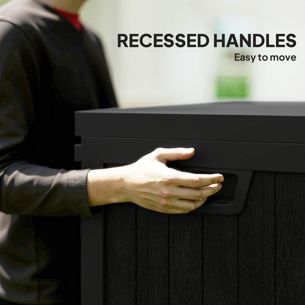 70 Gallon Deck Box, Resin Outdoor Storage Box with Handles, Waterproof Storage Container for Garden Tools, Black
