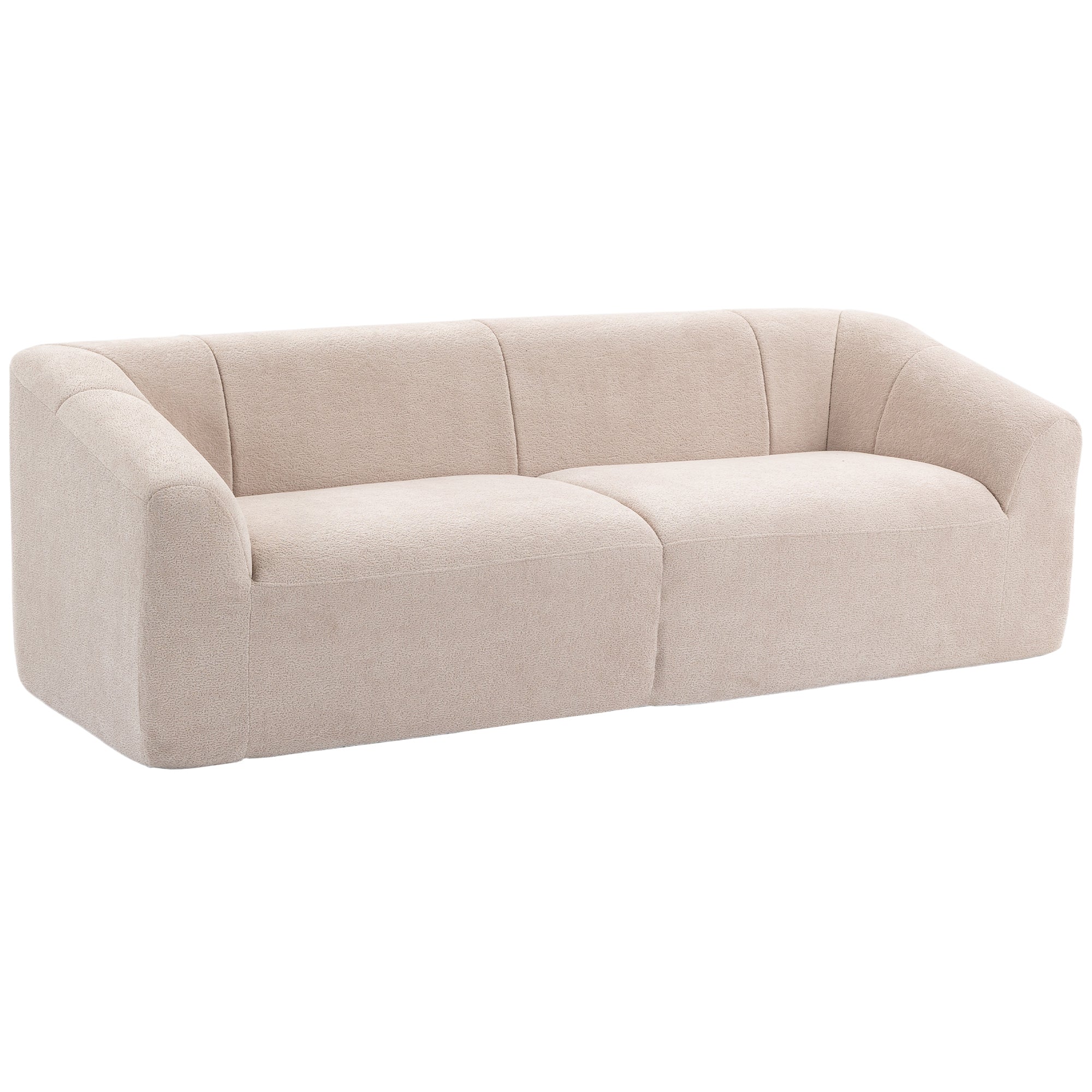 3 Seater Sofa, Chenille Boneless Cloud Couch with Spring Cushion, Wide and Deep Seat, Beige