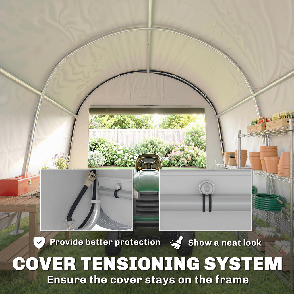 10' x 10' Outdoor Storage Tent, Heavy Duty and Waterproof Portable Shed for Bike, Motorcycle & Garden Tools, Light Grey