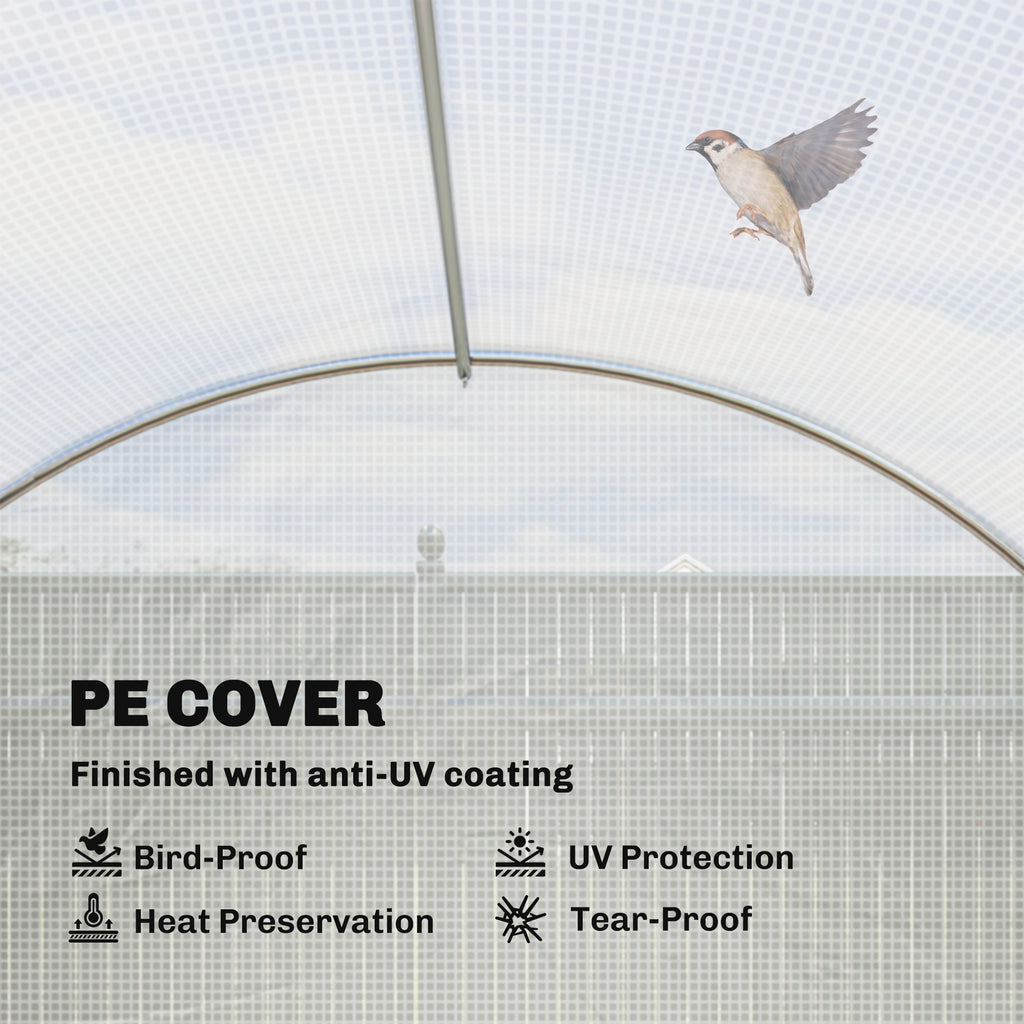 Walk-in Tunnel Greenhouse, Plant Hot House w/ Support Rods, Roll-up Mesh Door, Mesh Windows, 13'x9.8'x6.6', White