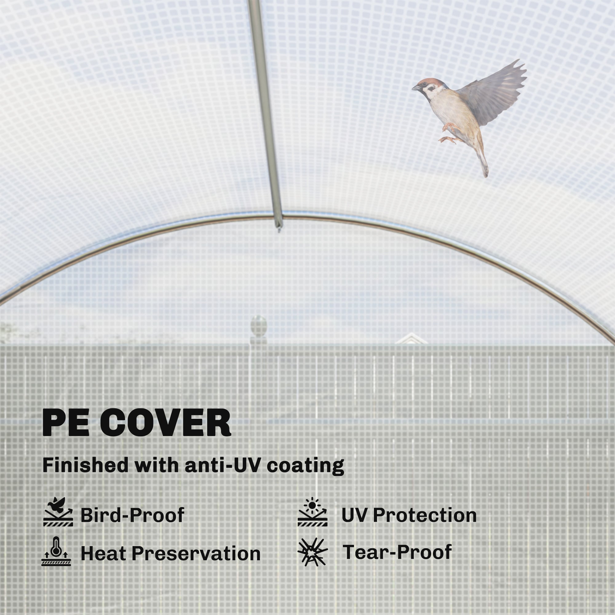 Walk-in Tunnel Greenhouse, Plant Hot House w/ Support Rods, Roll-up Mesh Door, Mesh Windows, 13'x9.8'x6.6', White