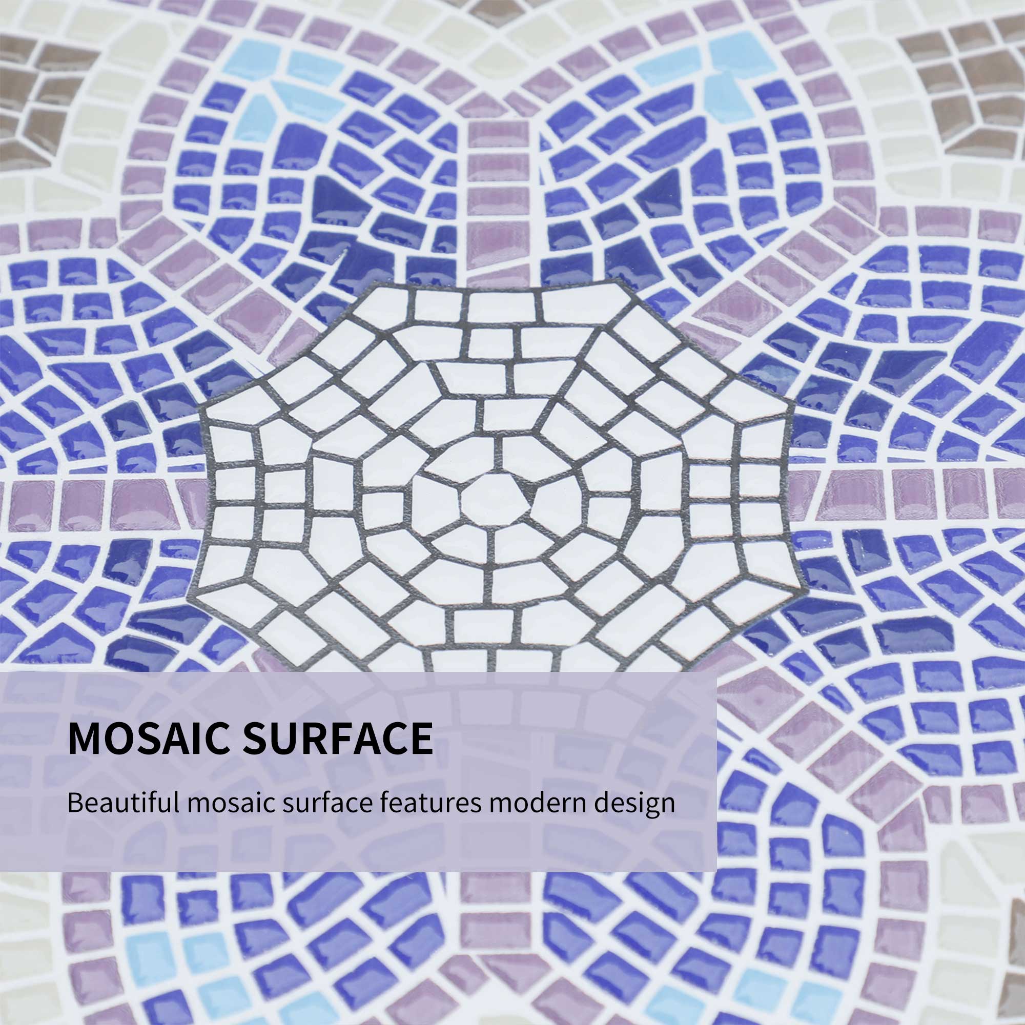 23.6" Mosaic Round Patio Table with Ceramic Tabletop, Outdoor Furniture, Multicolor