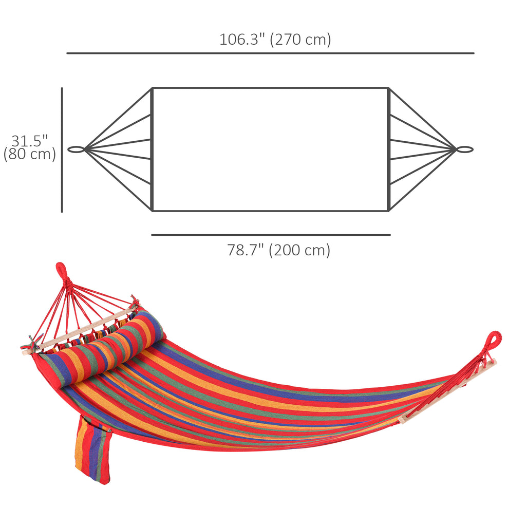 Cotton Hammock Portable Soft Swing Sleeping w/ Headrest & Side Pocket Deluxe Swing Chair for Beach, Yard, Bedroom, Patio, Porch, Indoor, Outdoor, Rainbow Stripes