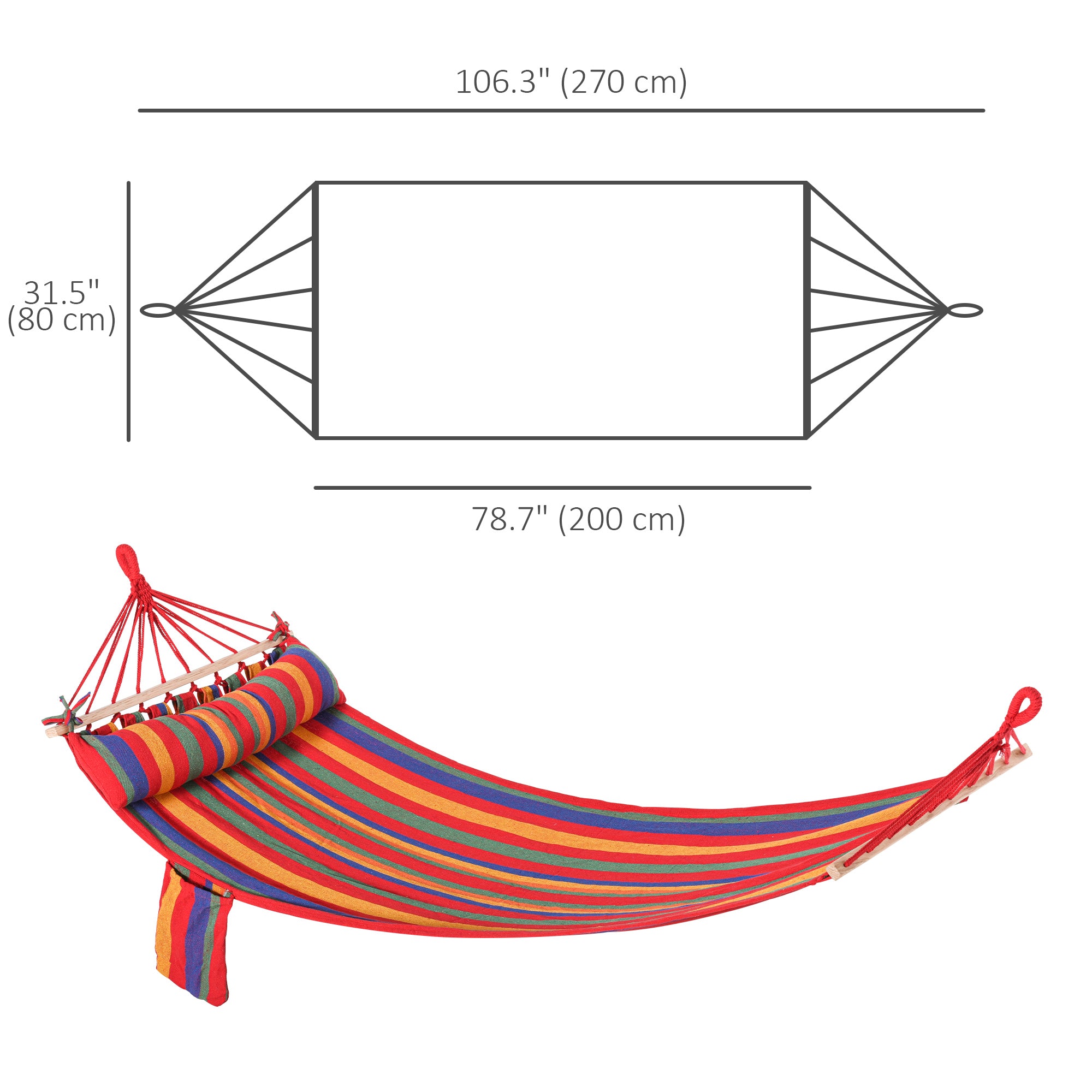 Cotton Hammock Portable Soft Swing Sleeping w/ Headrest & Side Pocket Deluxe Swing Chair for Beach, Yard, Bedroom, Patio, Porch, Indoor, Outdoor, Rainbow Stripes