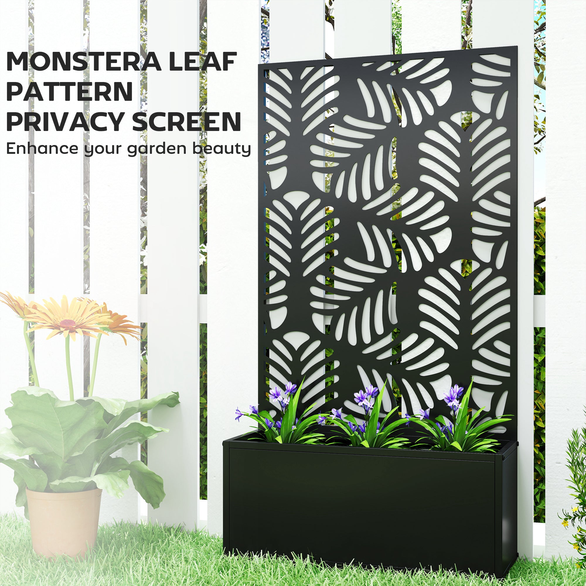 Metal Garden Bed with Trellis for Climbing Plants, Freestanding or Wall Mounted Flower Bed for Garden, Patio, Balcony