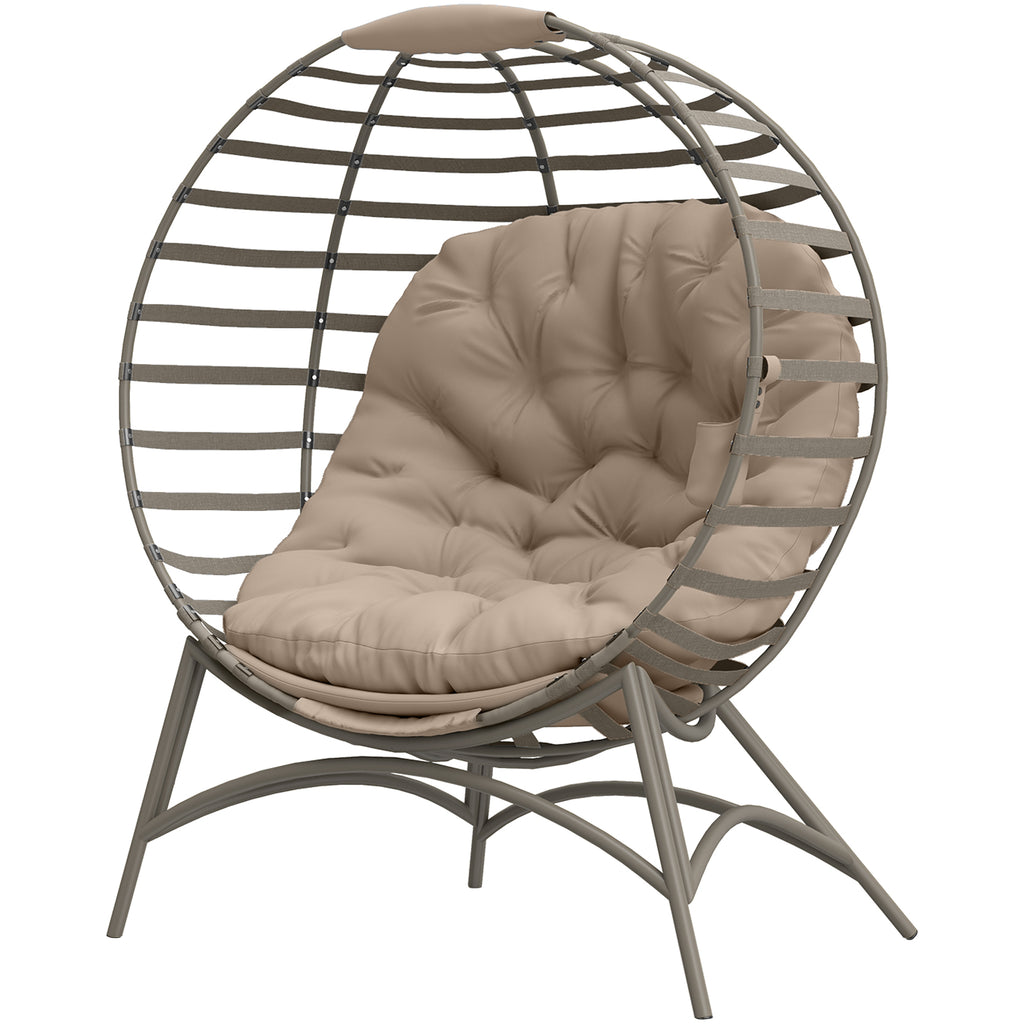Egg Chair, Patio Lounge Chair, Foldable Basket Chair with Large Seat Cushion, Side Pocket, Sand