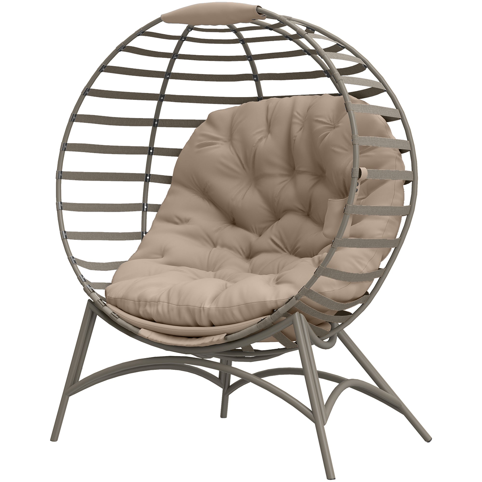 Egg Chair, Patio Lounge Chair, Foldable Basket Chair with Large Seat Cushion, Side Pocket, Sand