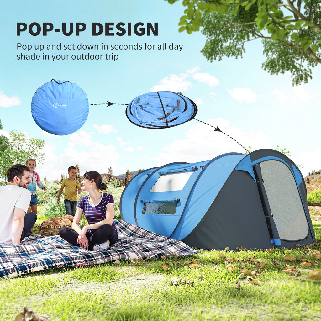 4 Person Camping Tent, Easy Pop Up Tent with Doors, Windows and Carry Bag, Automatic Setup Tent for Hiking, Blue