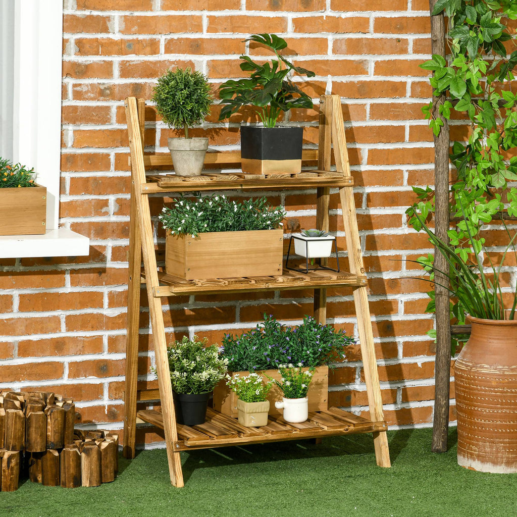 Outdoor Plant Stand, Foldable Flower Stand 3-Tier Wooden Plant Shelf for Garden Indoor Outdoor, 24" x 14" x 37"