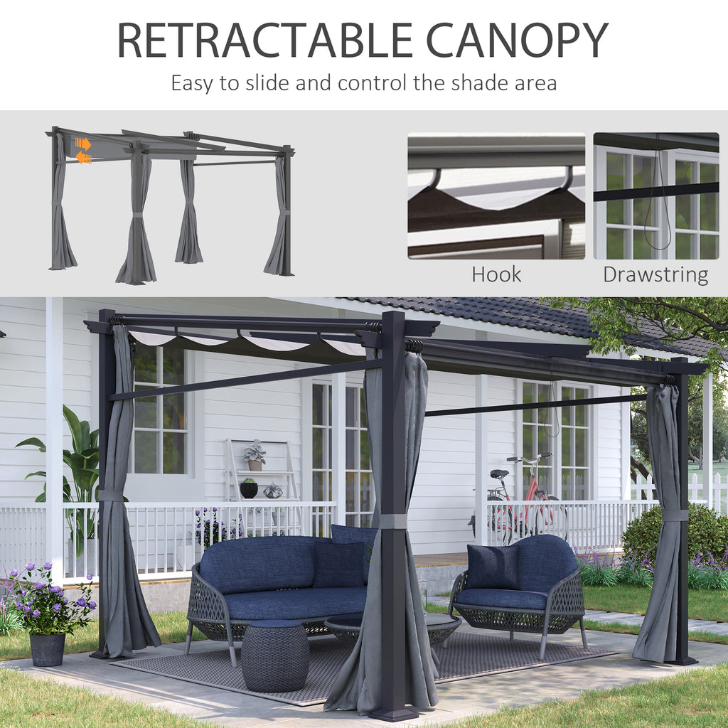 Metal Pergola with Sliding Roof Canopy, Retractable Pergola Canopy, 10' x 10', Dark Grey