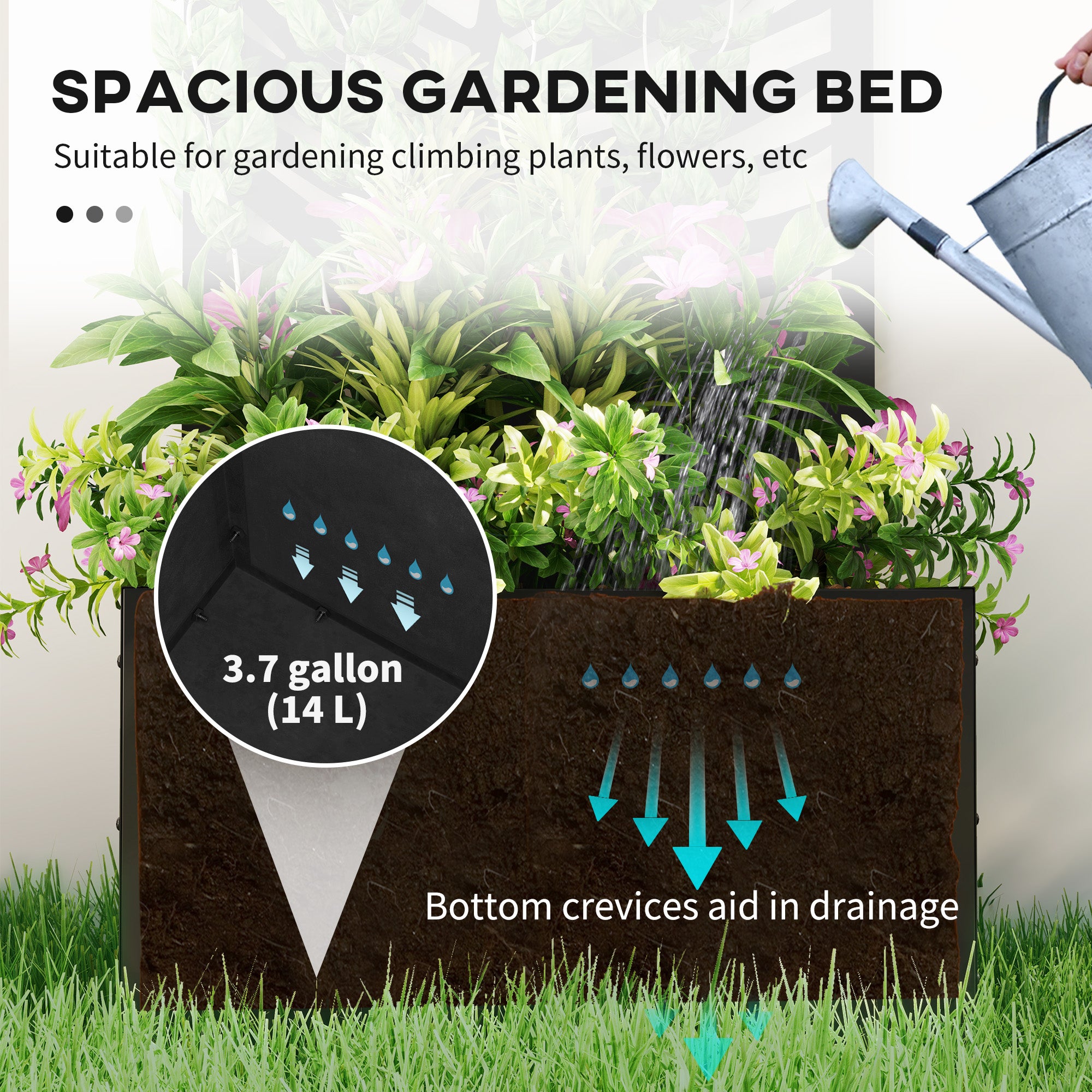 Raised Garden Bed with Outdoor Privacy Screen, Metal Planter Box with Trellis, Wall-Mounted or Freestanding, Black