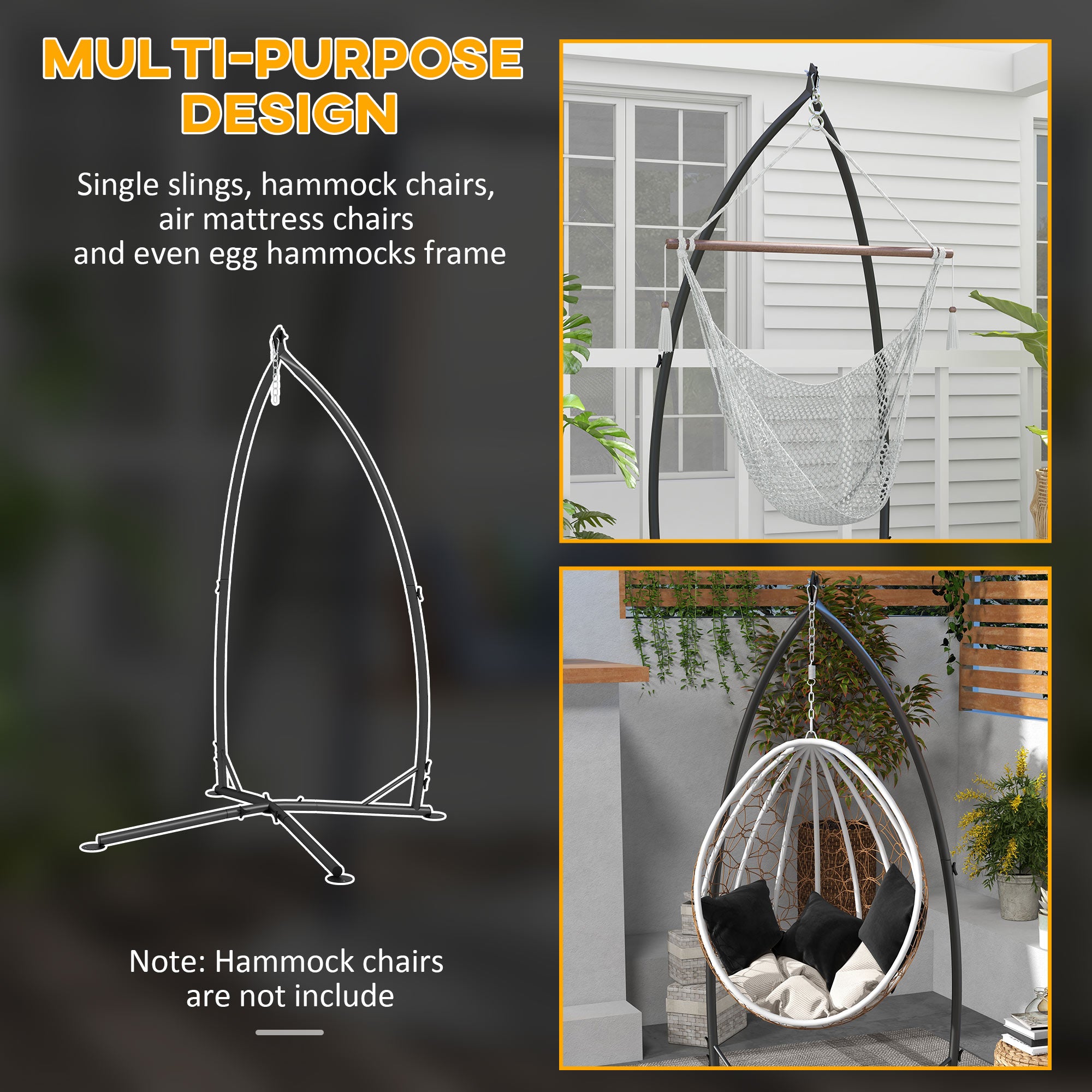 Hammock Chair Stand, Hanging Heavy Duty Steel Frame Hammock Stand Only with Chain for Indoor & Outdoor Use, Black