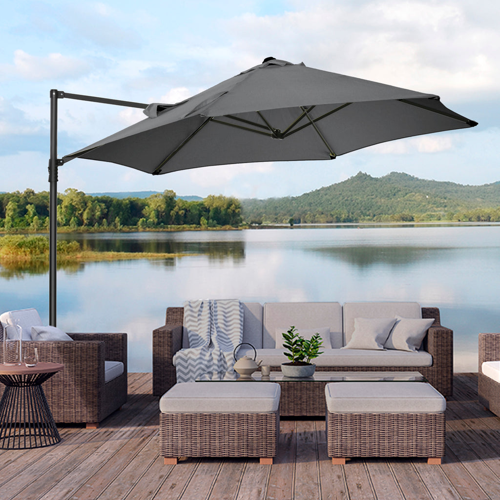 8.5FT Outdoor Cantilever Roma Parasol with 360Â° Rotation and Cross Base, Offset Patio Umbrella for Garden, Dark Grey