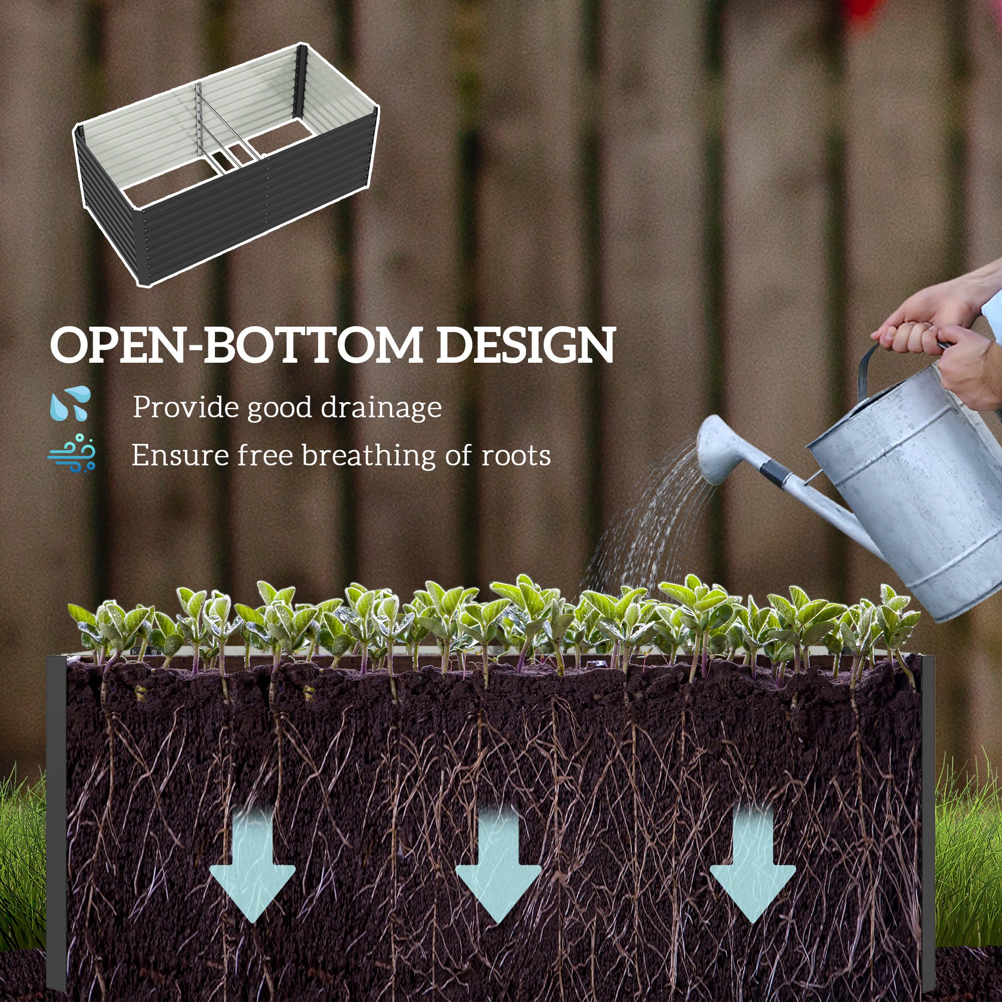 5' x 3' x 2' Raised Garden Bed, Galvanized Planter Box for Growing Flowers, Herbs and Vegetables, Dark Grey