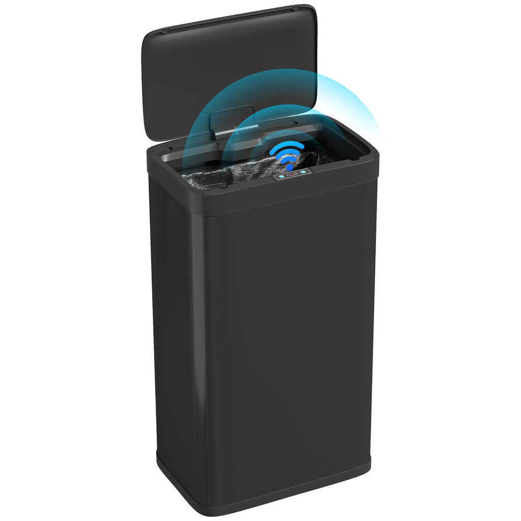 12 Gallon (45 L) Sensor Can, Automatic Garbage Can with Soft-Close Lid, Fingerprint-Proof Stainless Steel, Matte Black