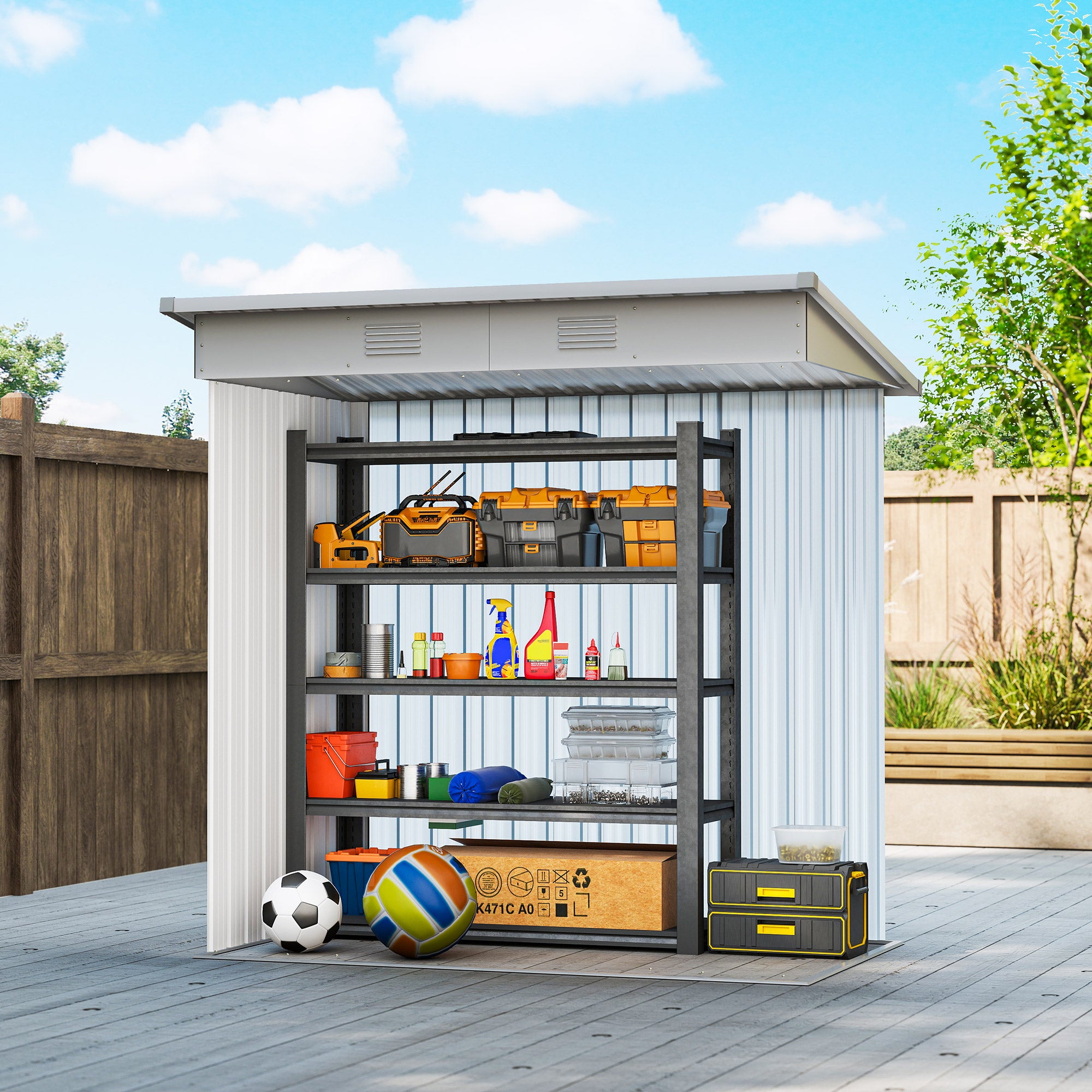 6' x 4' Outdoor Storage Shed, Metal Garden Shed with Lockable Sliding Doors and Vents, Grey