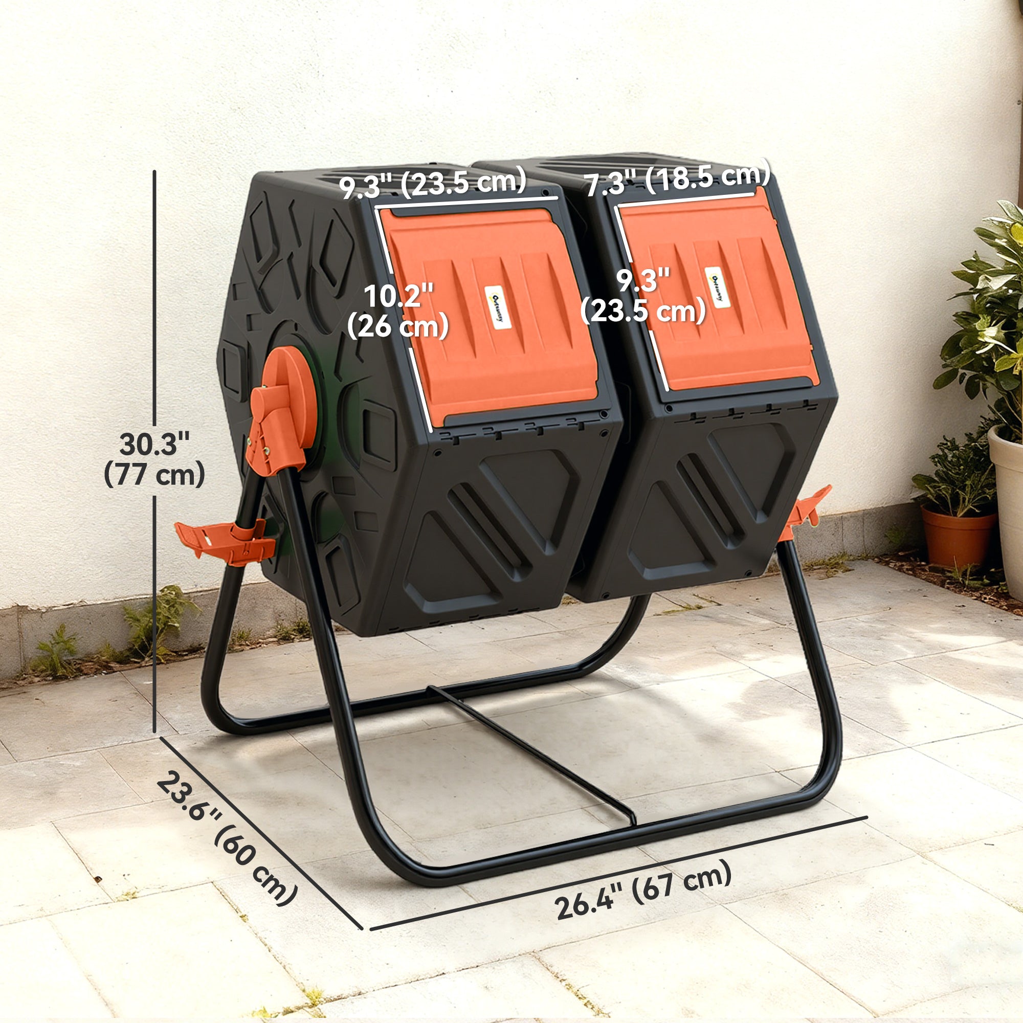 Rotating Composter, Dual Chamber Compost Bin with 24 Vents and Steel Legs, 34.5 Gallon, Orange
