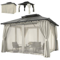 10' x 12' Outdoor Gazebo Canopy, DoubleÂ Roof Hardtop Gazebo withÂ Polycarbonate Roof, Steel Frame, NettingsÂ andÂ Curtains