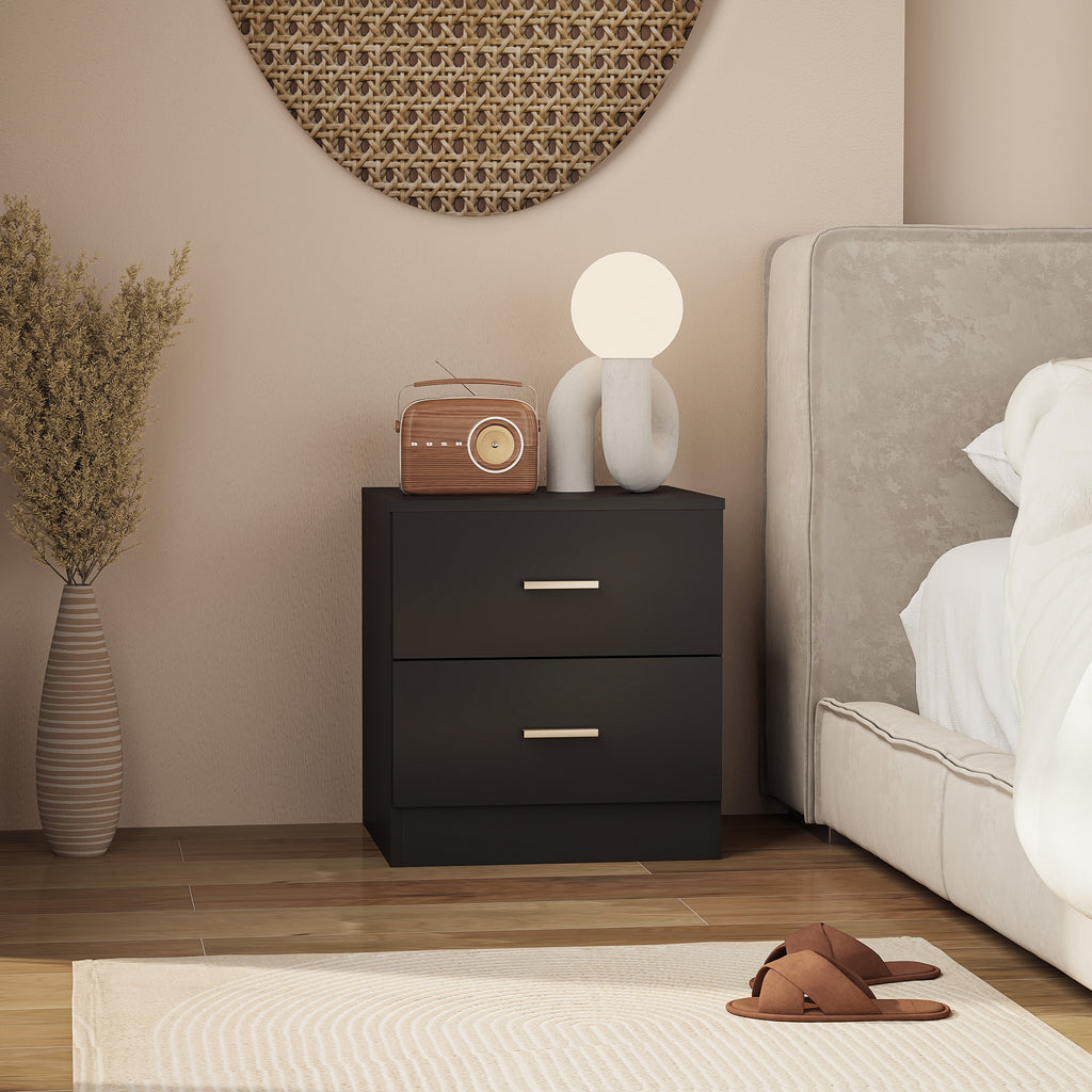 Bedside Table with 2 Drawers, Modern Nightstand for Bedroom, Black